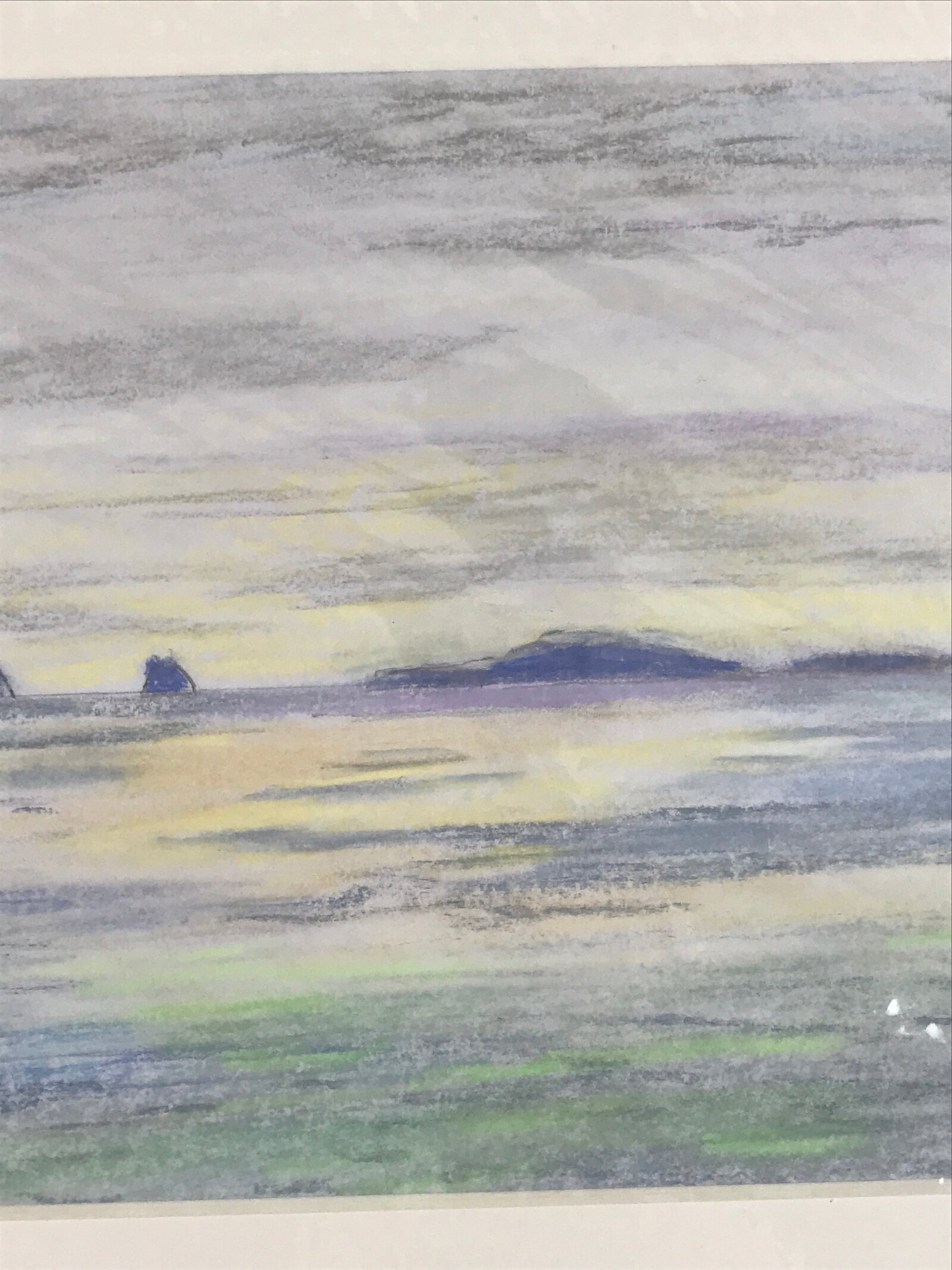 Japanese Ocean Island At Sunset Pastel Drawing Art Signed Yoshihiro Hagino FL310