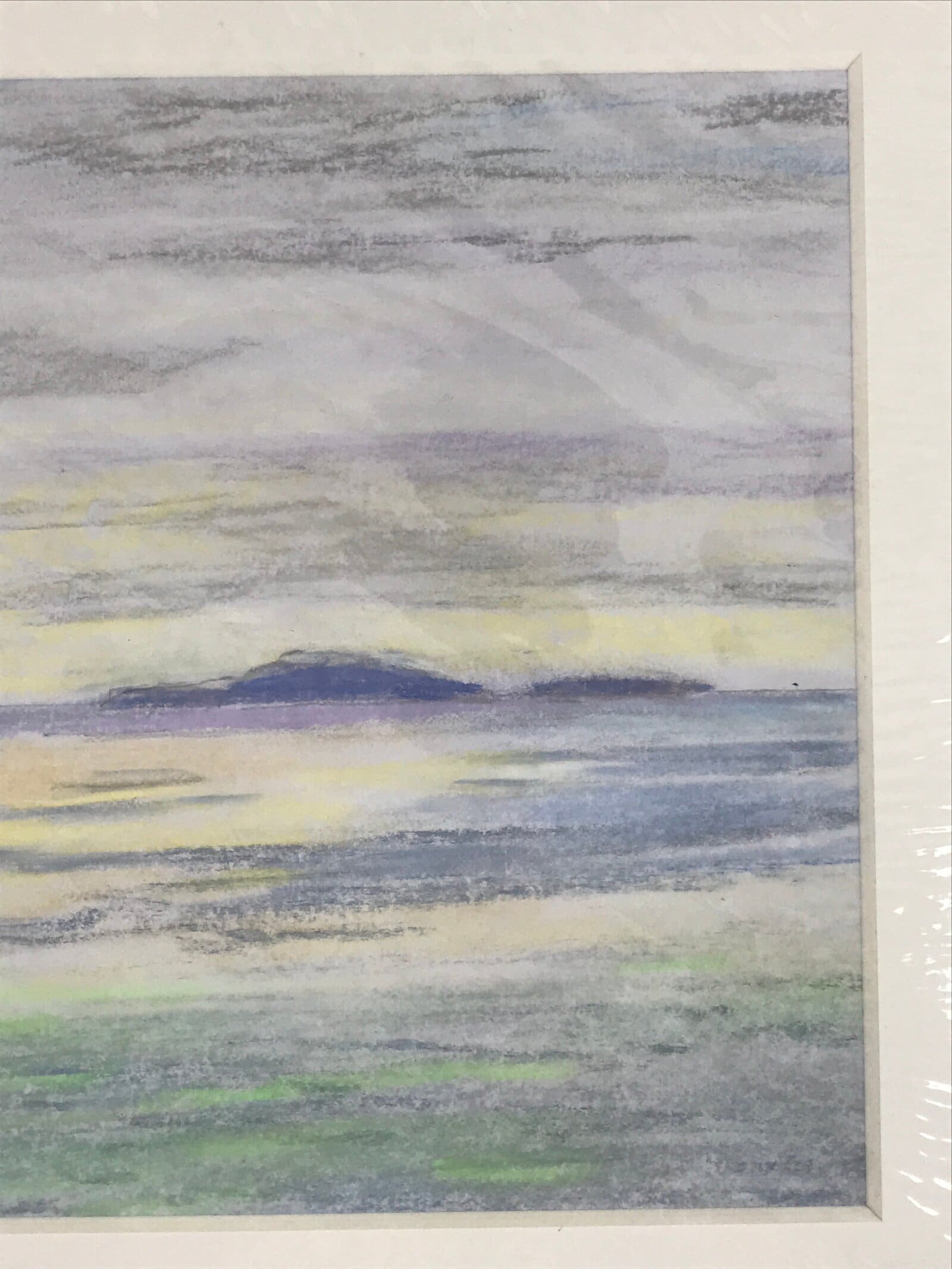 Japanese Ocean Island At Sunset Pastel Drawing Art Signed Yoshihiro Hagino FL310