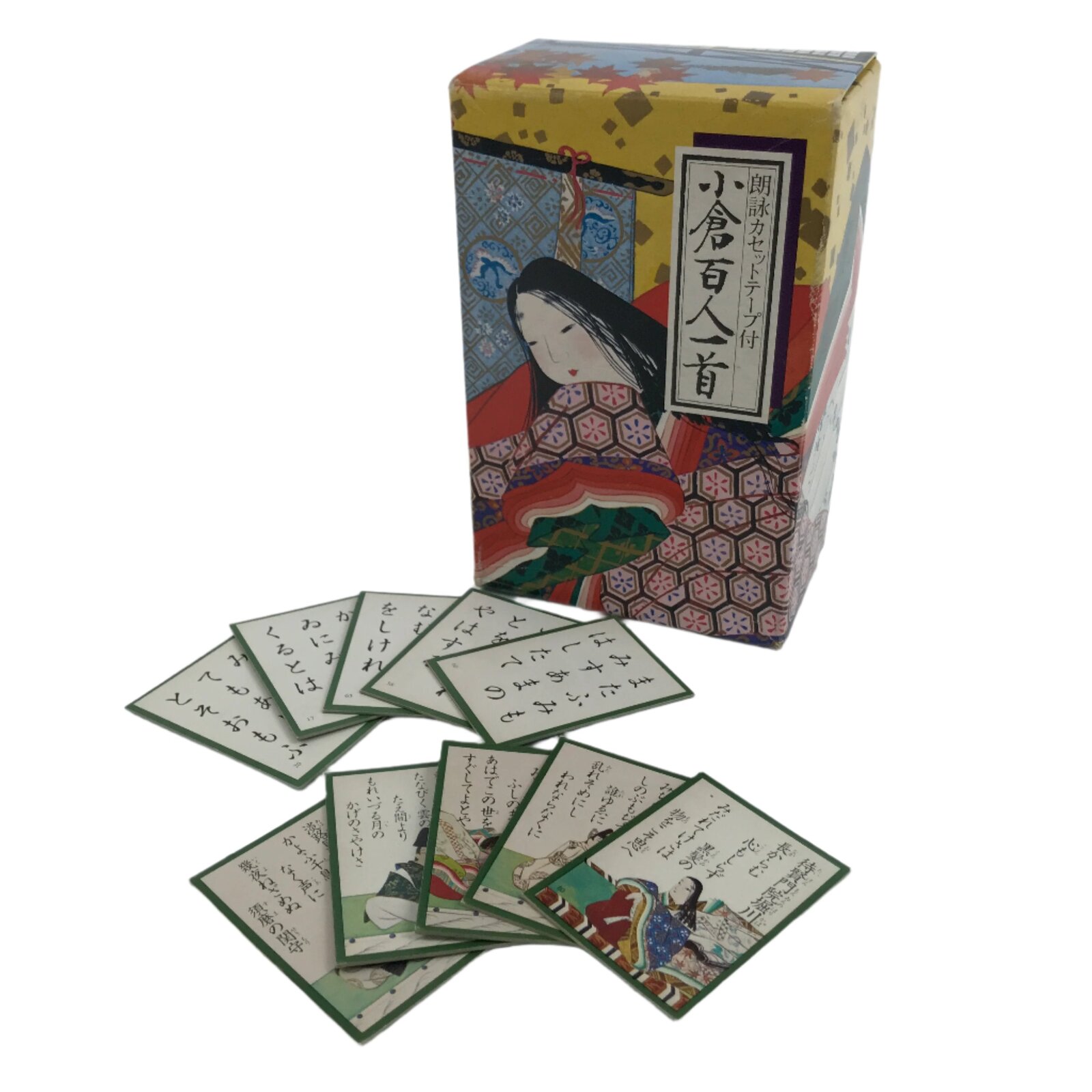 Japanese Ogura Hyakunin Isshu Traditional Poem Card Game Vtg Paper Green JK749