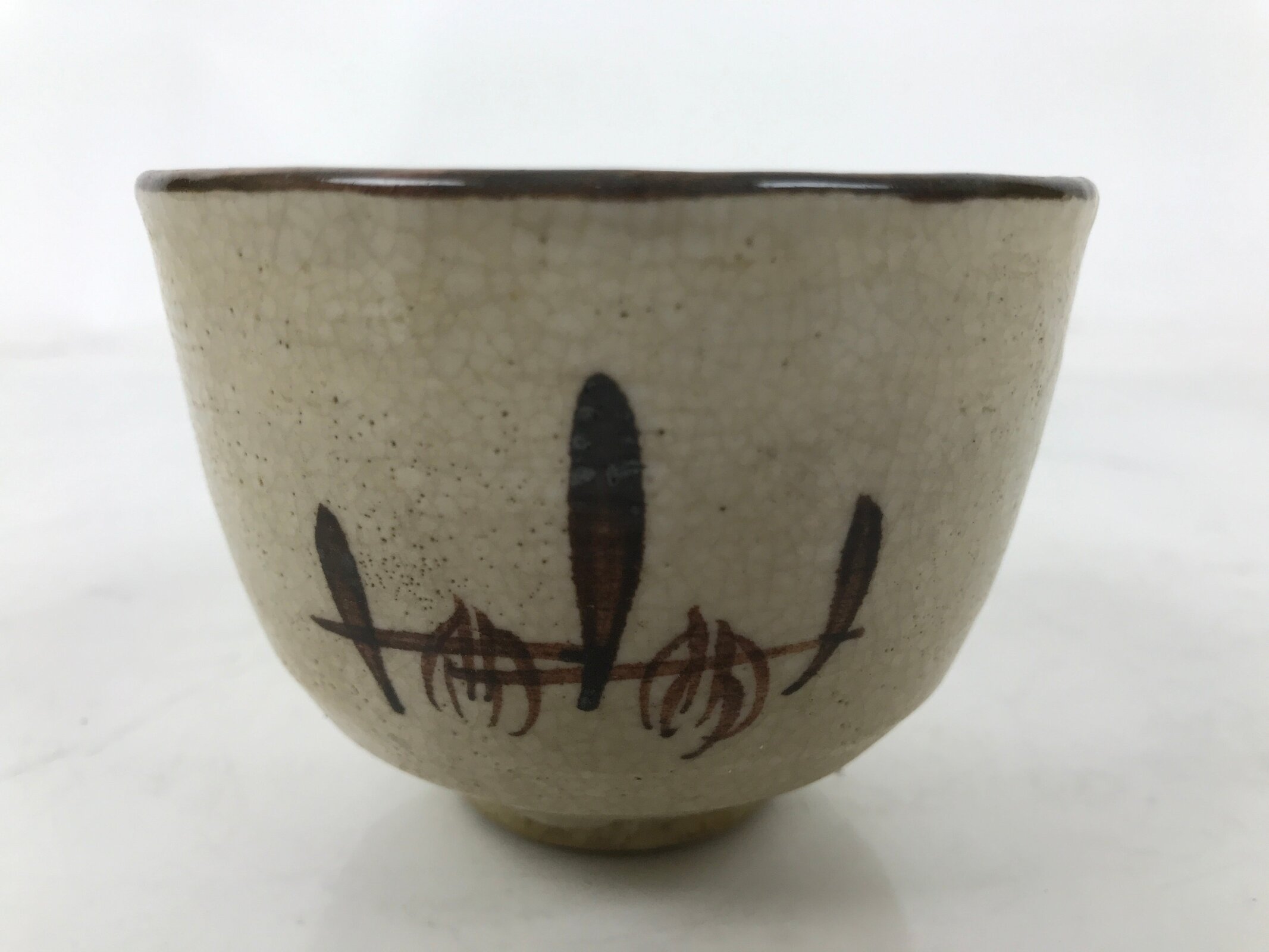 Japanese Oribe Ware Ceramic Yunomi Teacup Vtg Pottery Beige Green Yakimono TC563