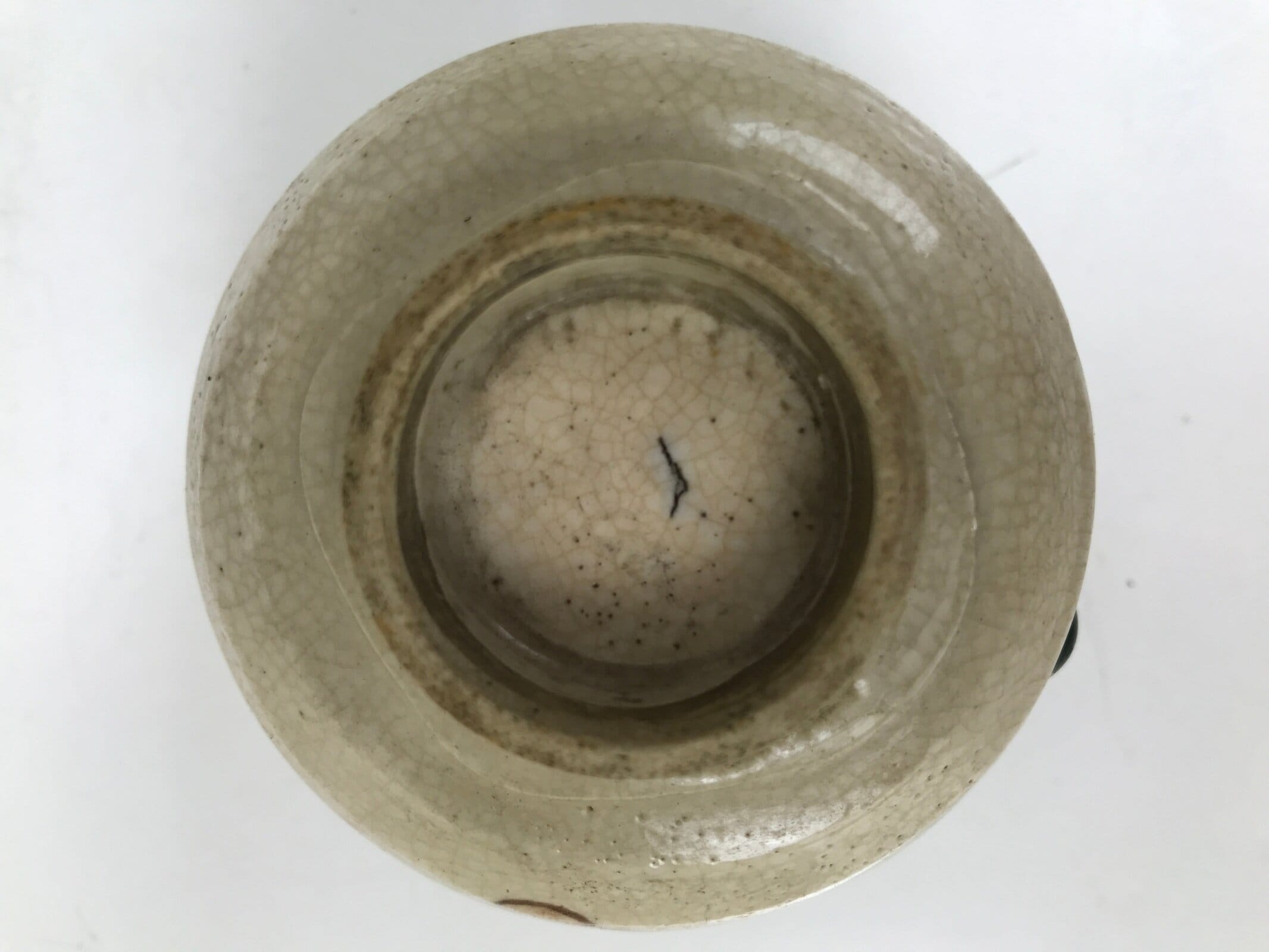 Japanese Oribe Ware Ceramic Yunomi Teacup Vtg Pottery Beige Green Yakimono TC563