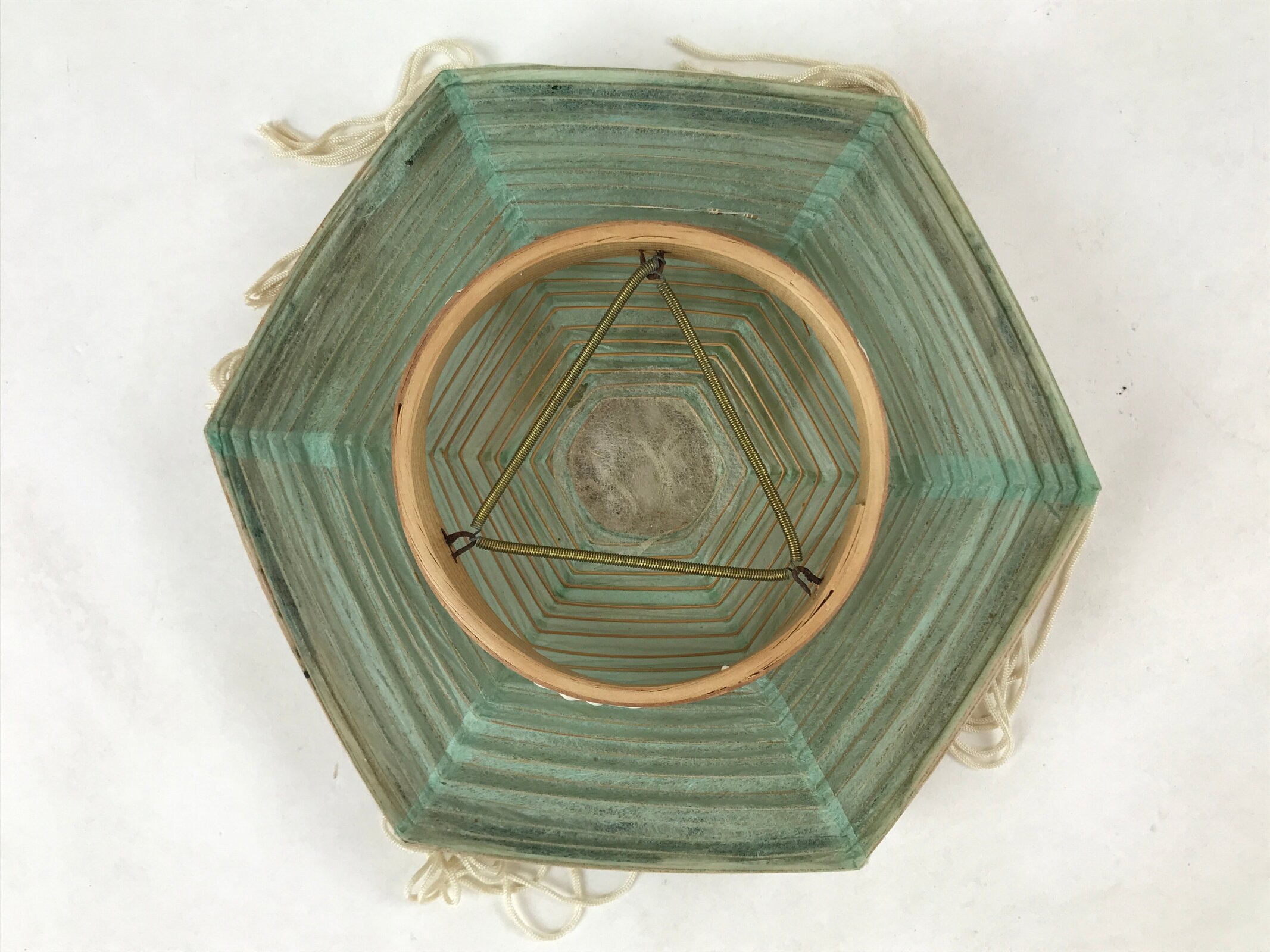 Japanese Paper Chochin Lantern Lamp Cover Vtg Trees Boats Blue White Tassel LT77