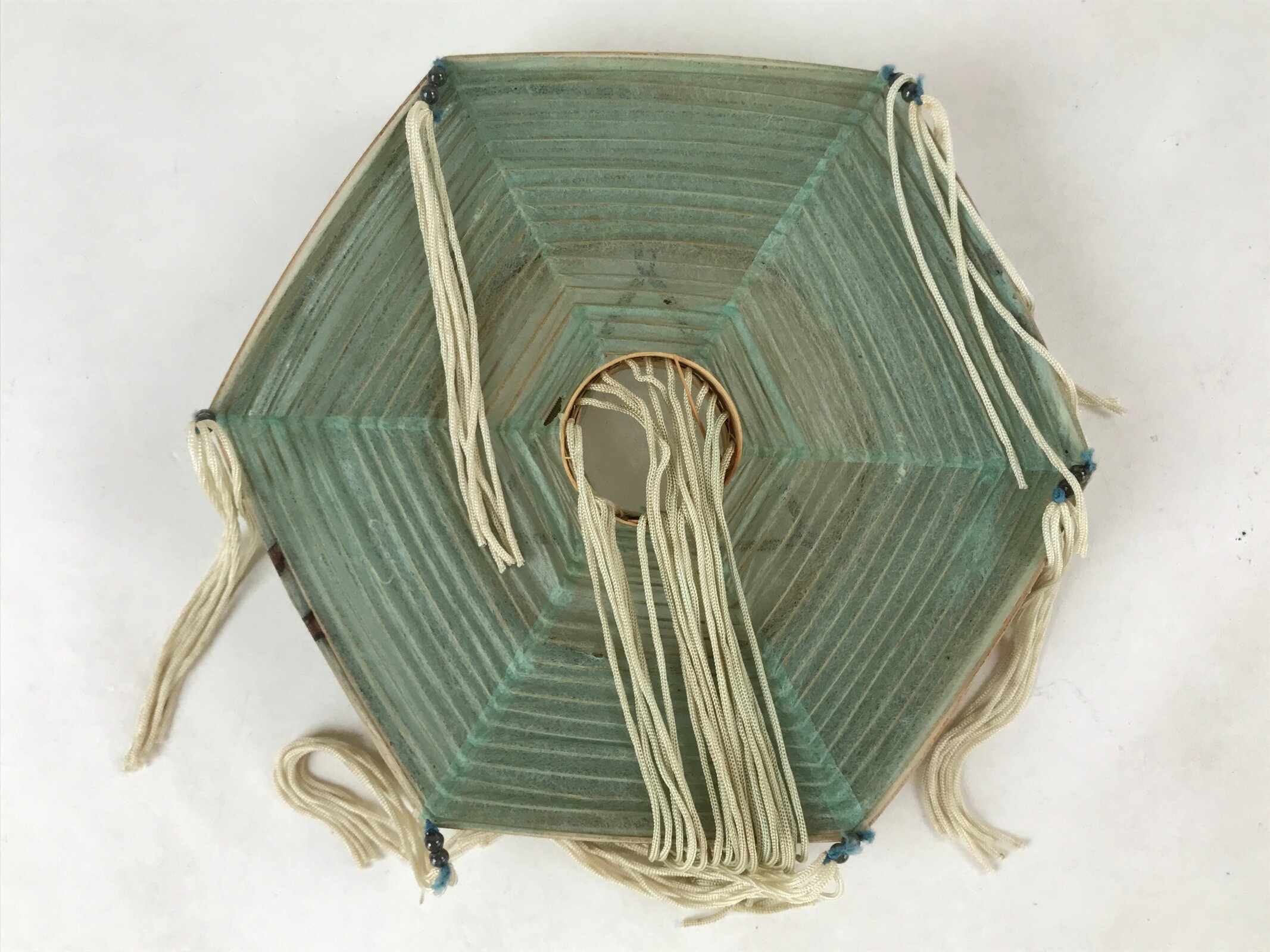 Japanese Paper Chochin Lantern Lamp Cover Vtg Trees Boats Blue White Tassel LT77