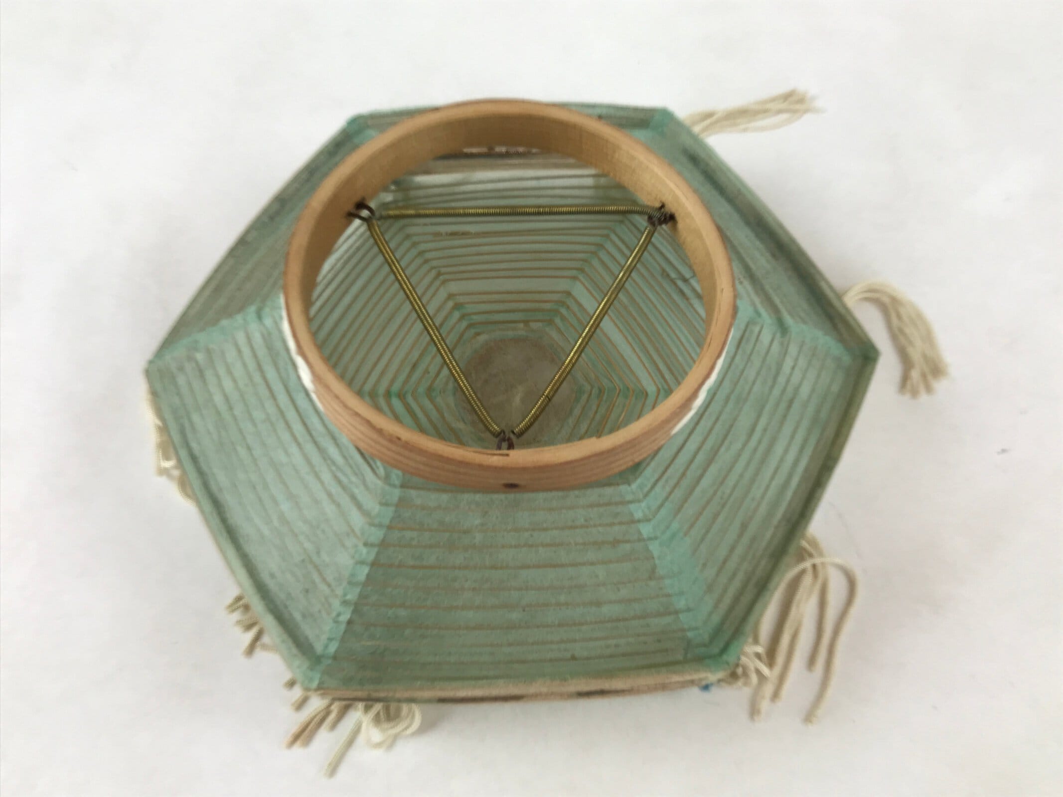 Japanese Paper Chochin Lantern Lamp Cover Vtg Trees Boats Blue White Tassel LT77