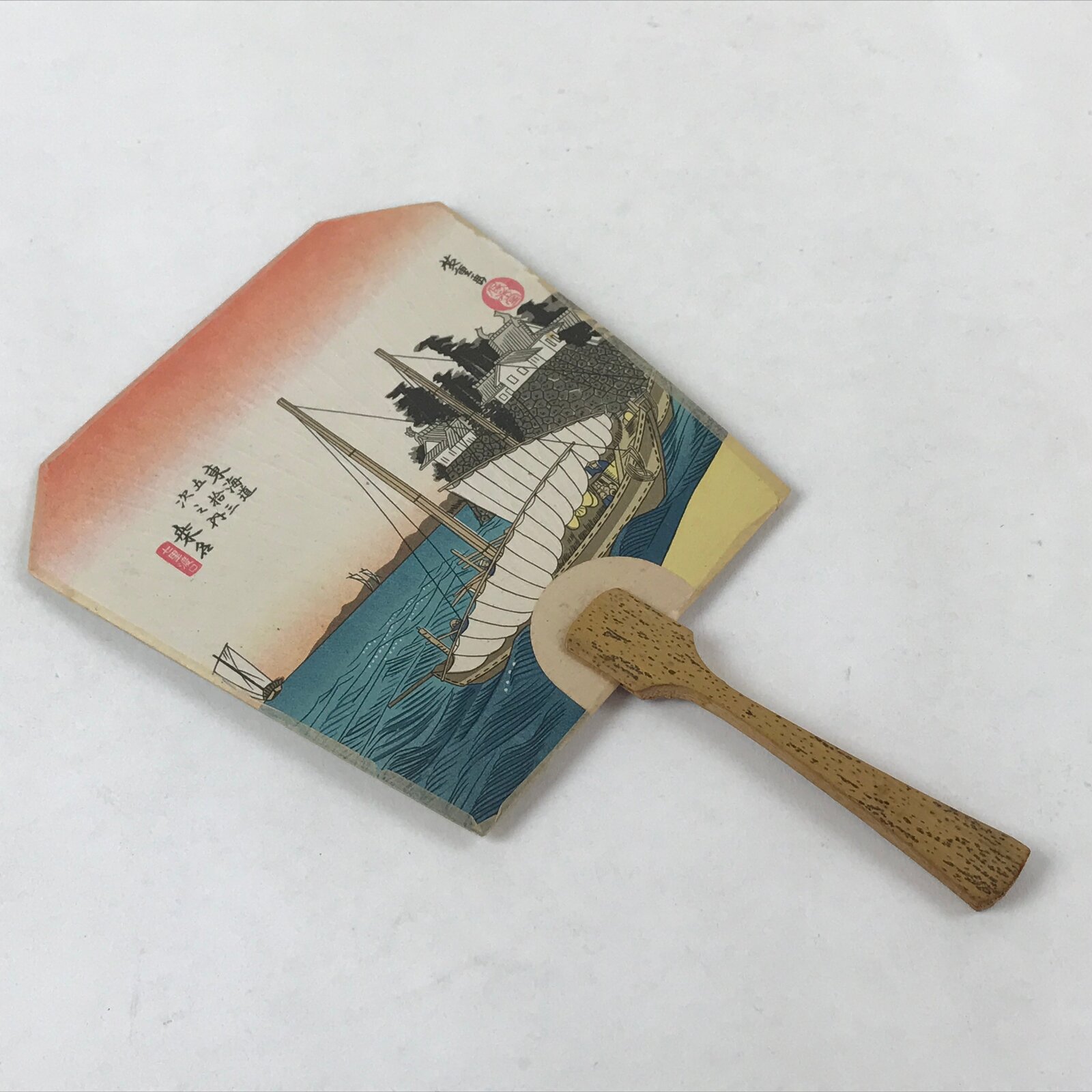 Japanese Paper Fan Uchiwa Vtg Postcard Decoration Landscape Ukiyoe JK598