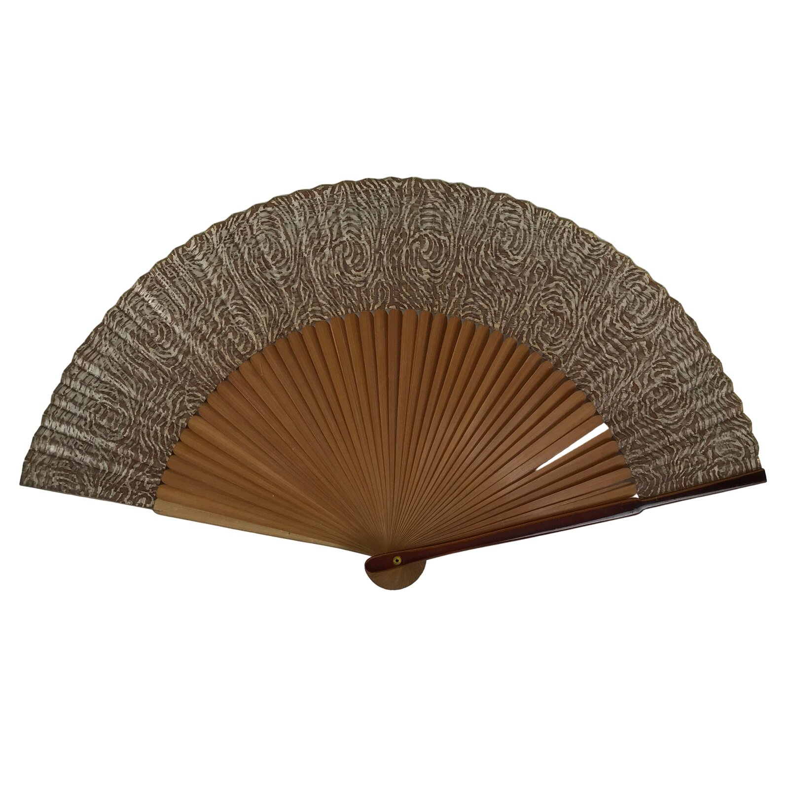 Japanese Paper Folding Fan Sensu Bamboo Frame Brown Silver Floral Swirl 4D898