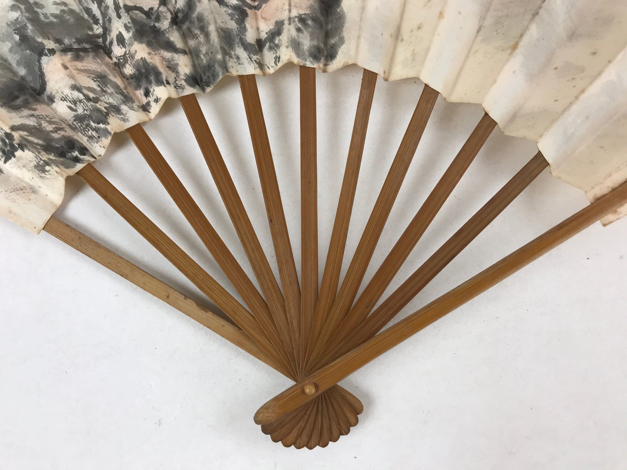 Japanese Paper Folding Fan Sensu Bamboo Frame Landscape Painting 4D776