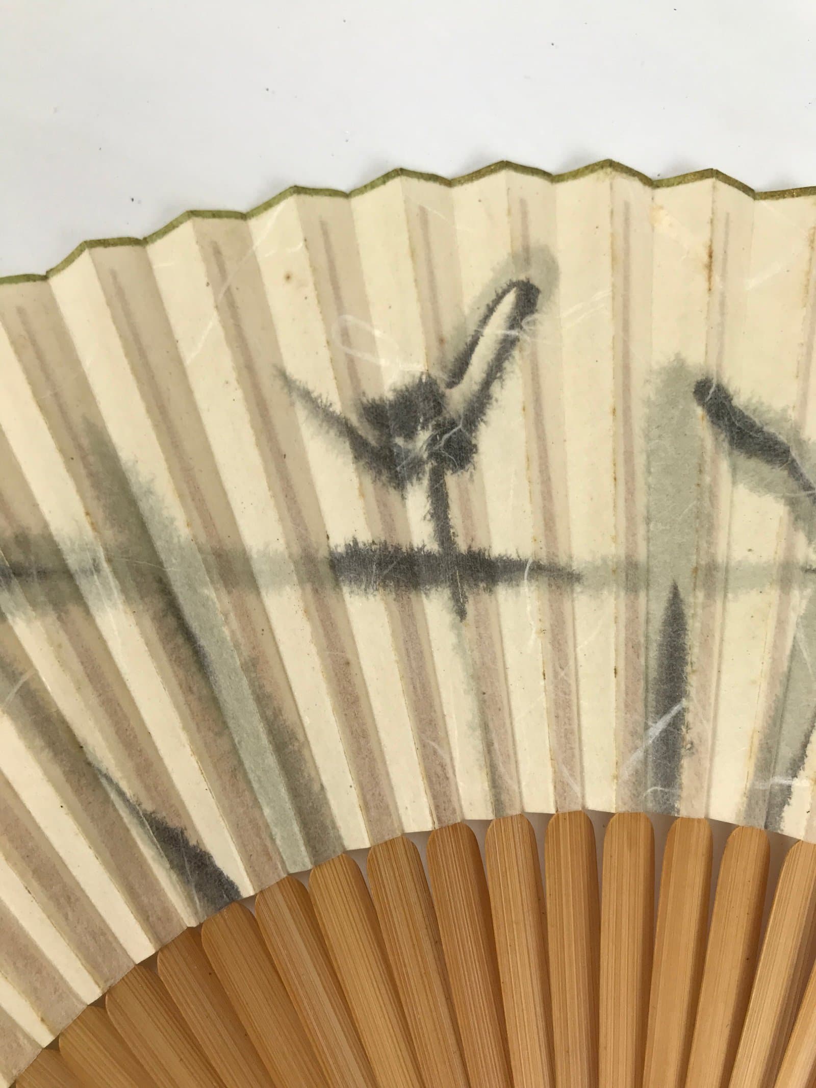 Japanese Paper Folding Fan Sensu Vtg Bamboo Frame Abstract Dragonfly Plant 4D902