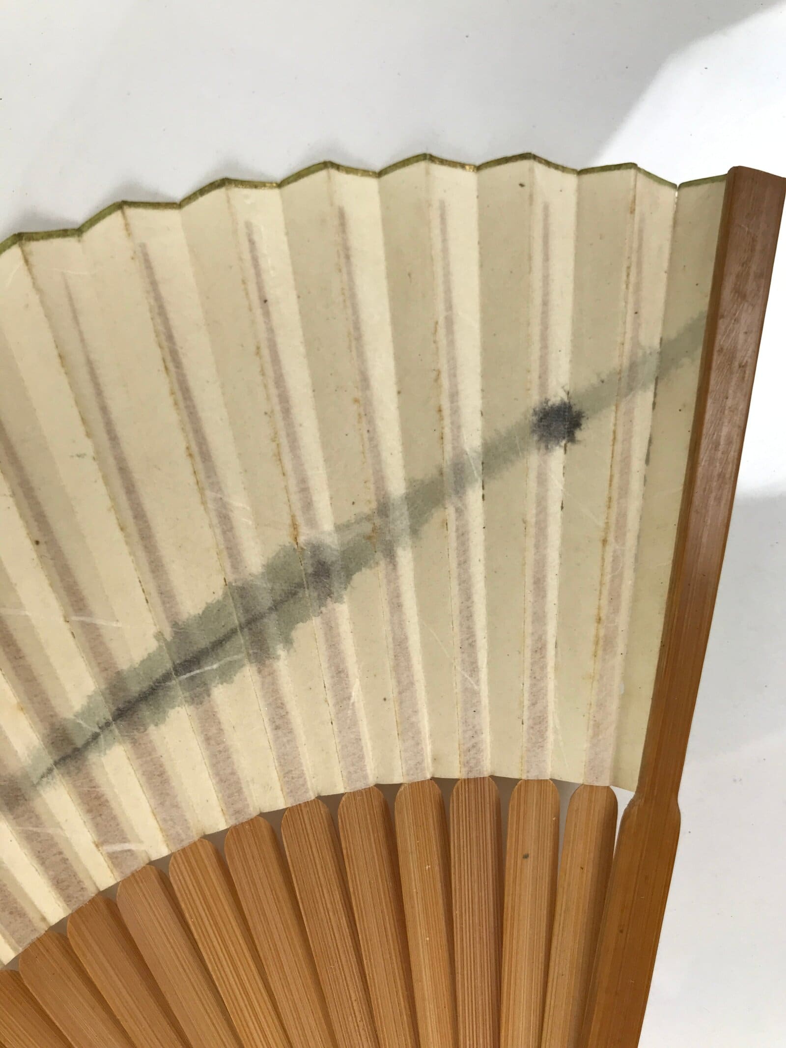 Japanese Paper Folding Fan Sensu Vtg Bamboo Frame Abstract Dragonfly Plant 4D902