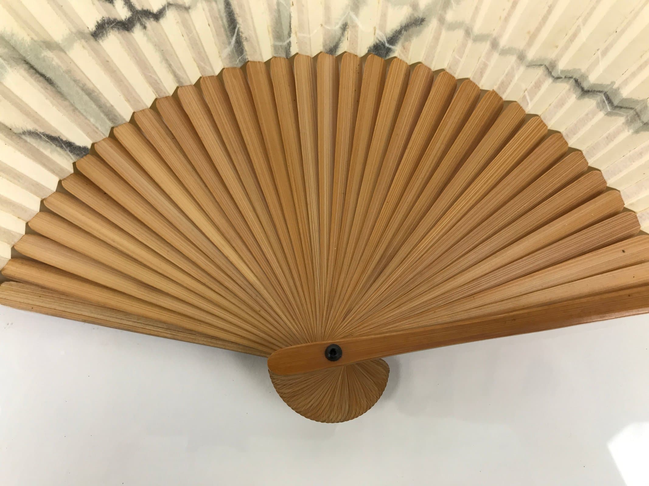 Japanese Paper Folding Fan Sensu Vtg Bamboo Frame Abstract Dragonfly Plant 4D902