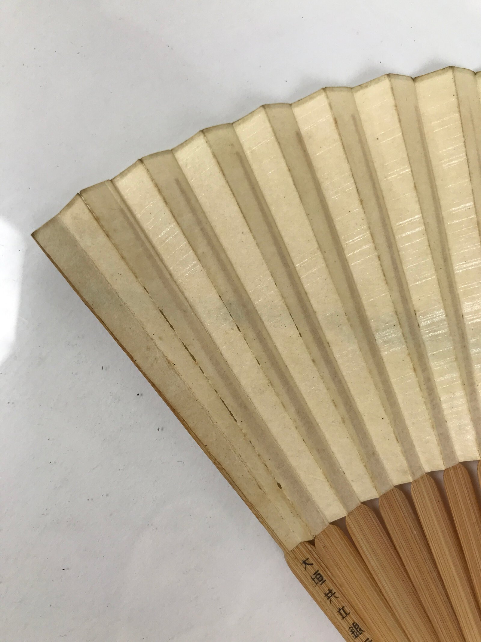 Japanese Paper Folding Fan Sensu Vtg Bamboo Frame Abstract Dragonfly Plant 4D902