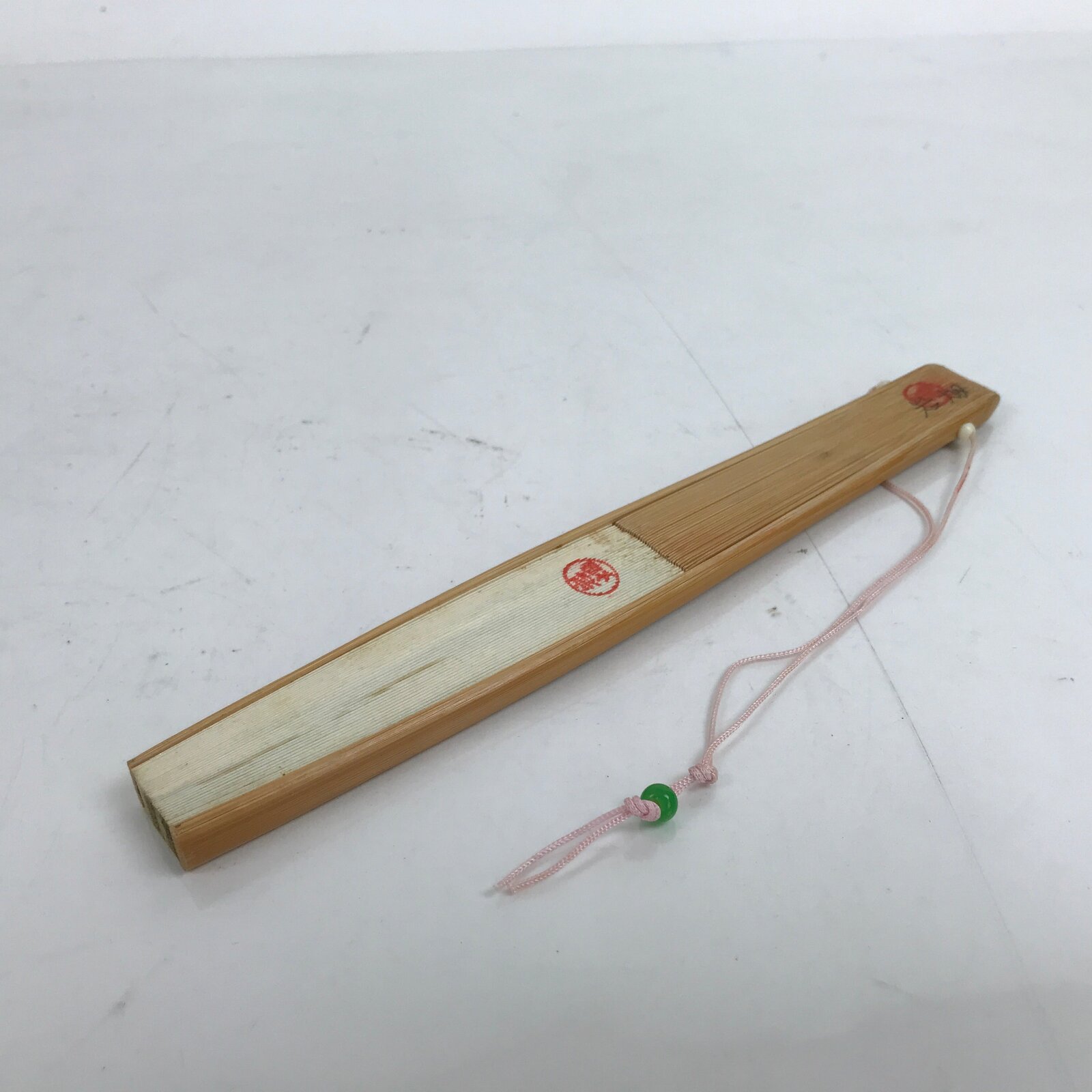 Japanese Paper Folding Fan Sensu Vtg Bamboo Frame Blue White Leaves 4D857