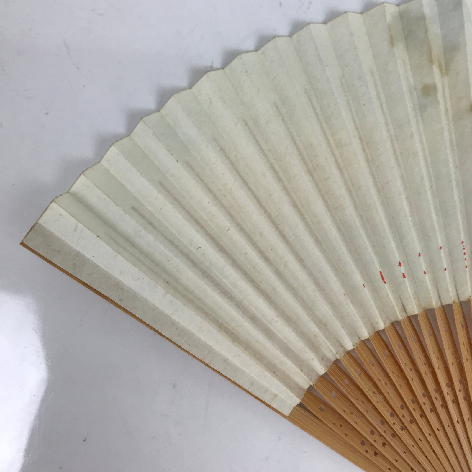 Japanese Paper Folding Fan Sensu Vtg Bamboo Frame Blue White Leaves 4D857