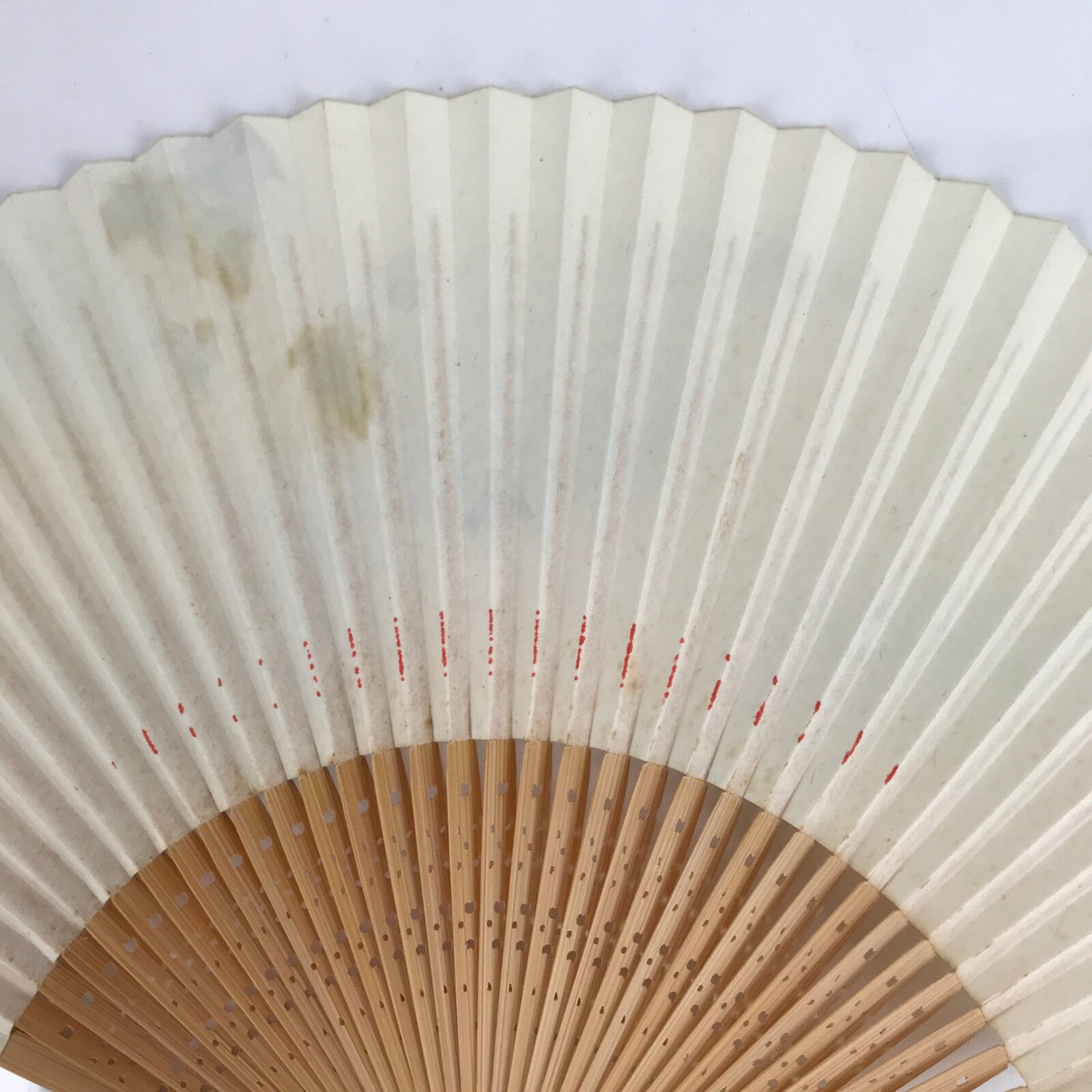 Japanese Paper Folding Fan Sensu Vtg Bamboo Frame Blue White Leaves 4D857