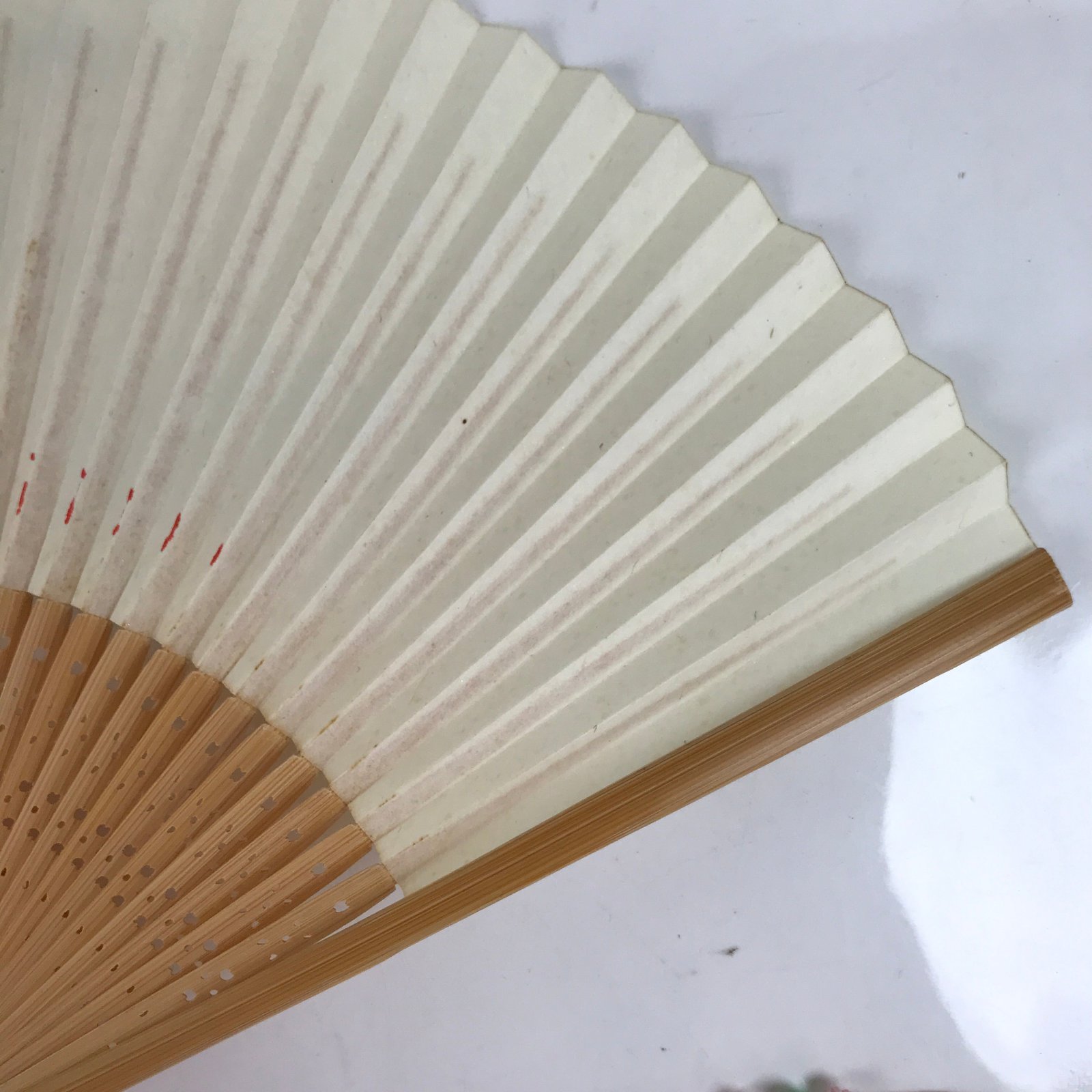 Japanese Paper Folding Fan Sensu Vtg Bamboo Frame Blue White Leaves 4D857