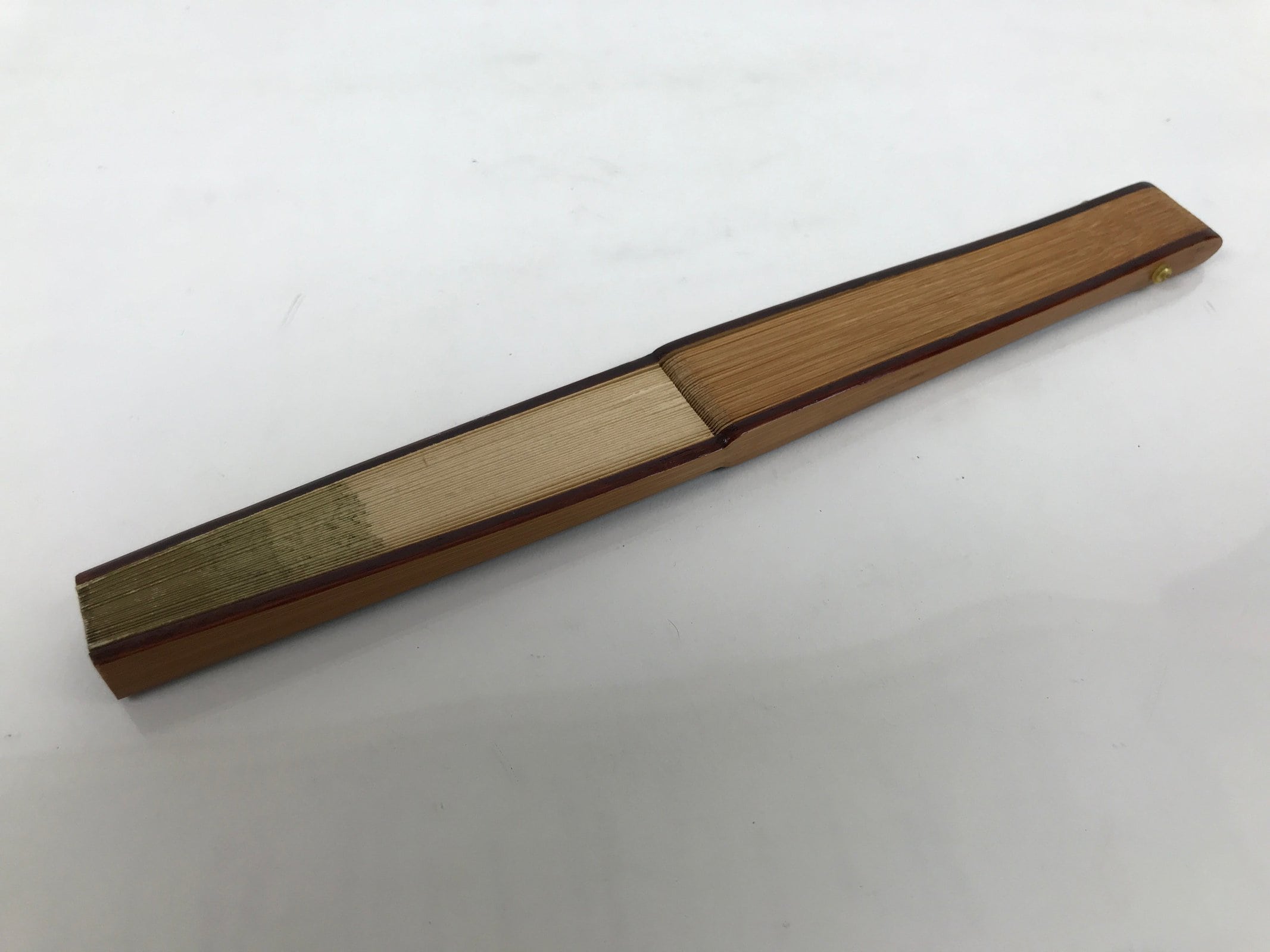 Japanese Paper Folding Fan Sensu Vtg Bamboo Frame Brown Gradient Gold Edge 4D976