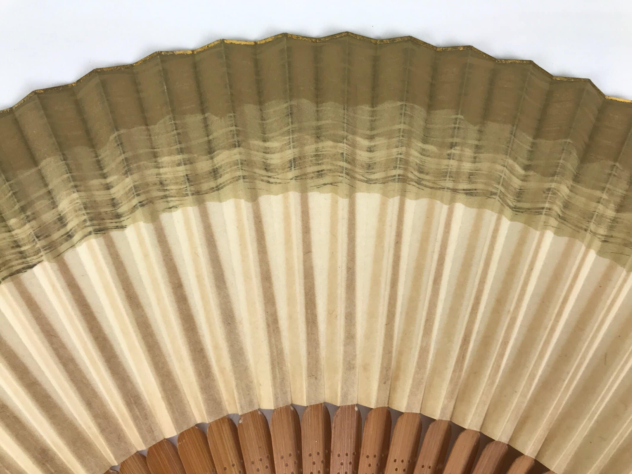 Japanese Paper Folding Fan Sensu Vtg Bamboo Frame Brown Gradient Gold Edge 4D976