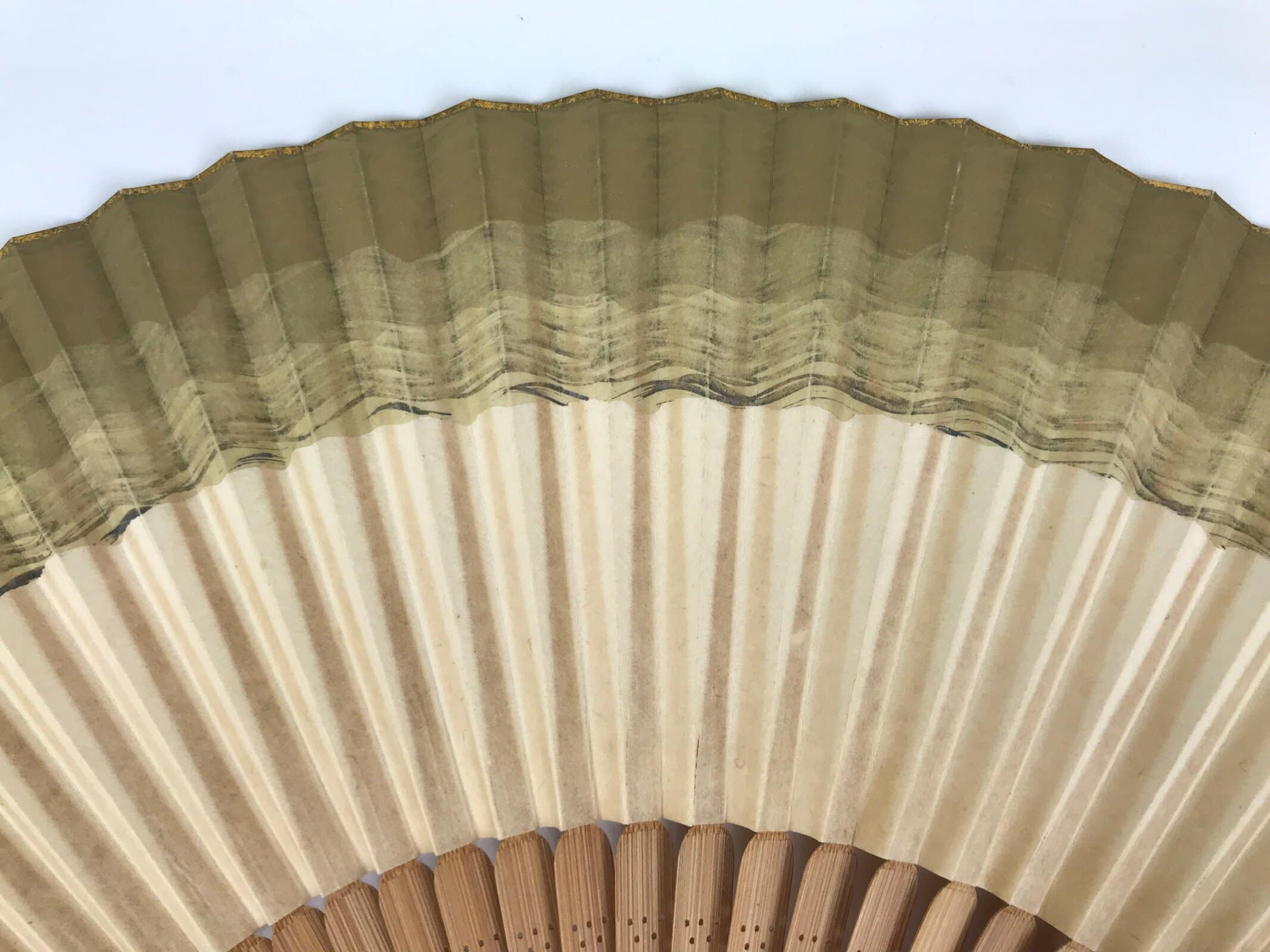 Japanese Paper Folding Fan Sensu Vtg Bamboo Frame Brown Gradient Gold Edge 4D976