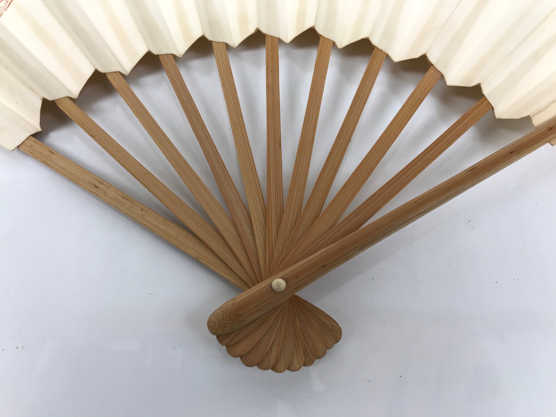 Japanese Paper Folding Fan Sensu Vtg Bamboo Frame Calligraphy New Year 4D925