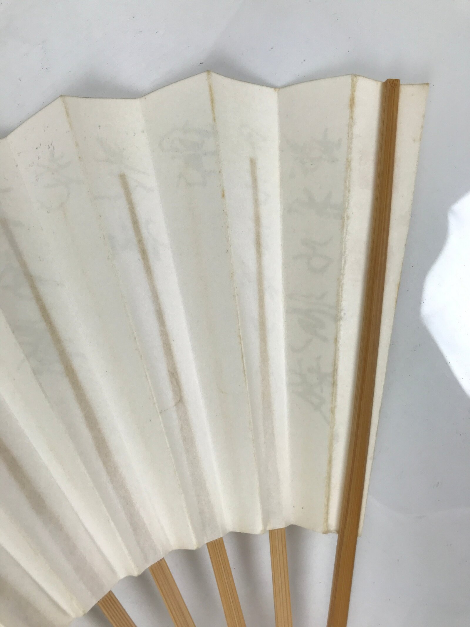 Japanese Paper Folding Fan Sensu Vtg Bamboo Frame Calligraphy Poem Black 4D930