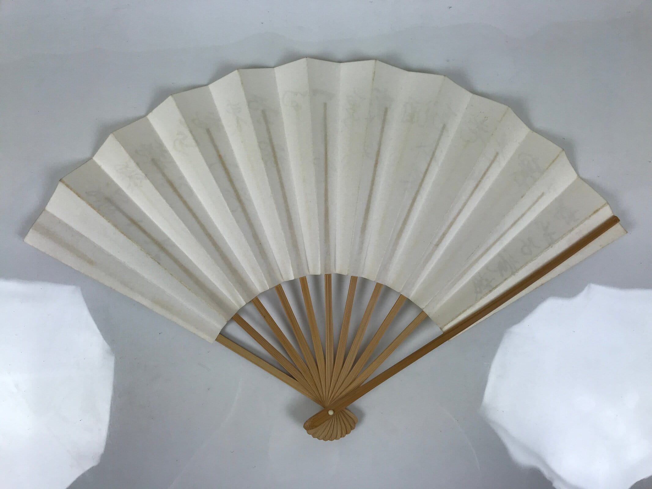 Japanese Paper Folding Fan Sensu Vtg Bamboo Frame Calligraphy Poem Black 4D930