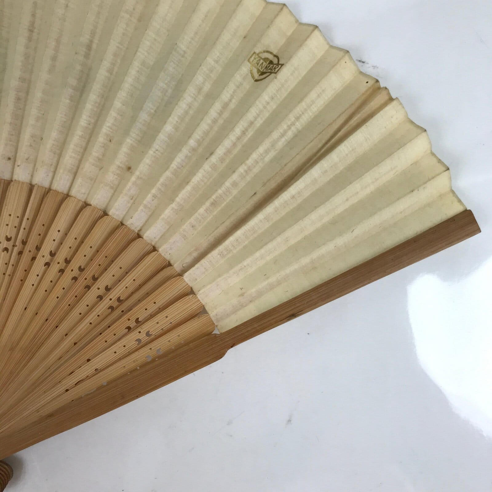 Japanese Paper Folding Fan Sensu Vtg Bamboo Frame Pottery Vases Yanmar 4D846