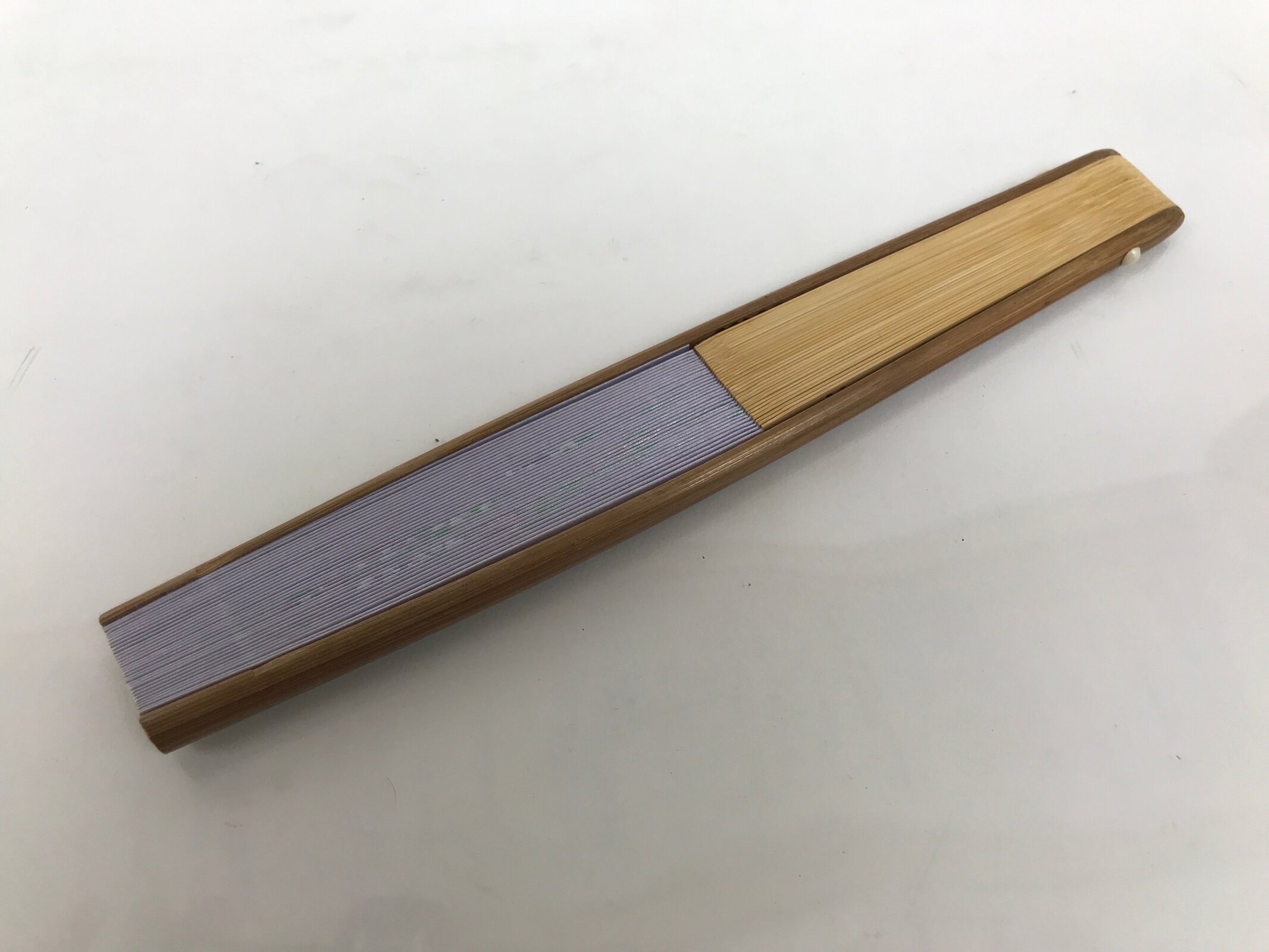 Japanese Paper Folding Fan Sensu Vtg Bamboo Frame Purple Hydrangea Flowers 4D974