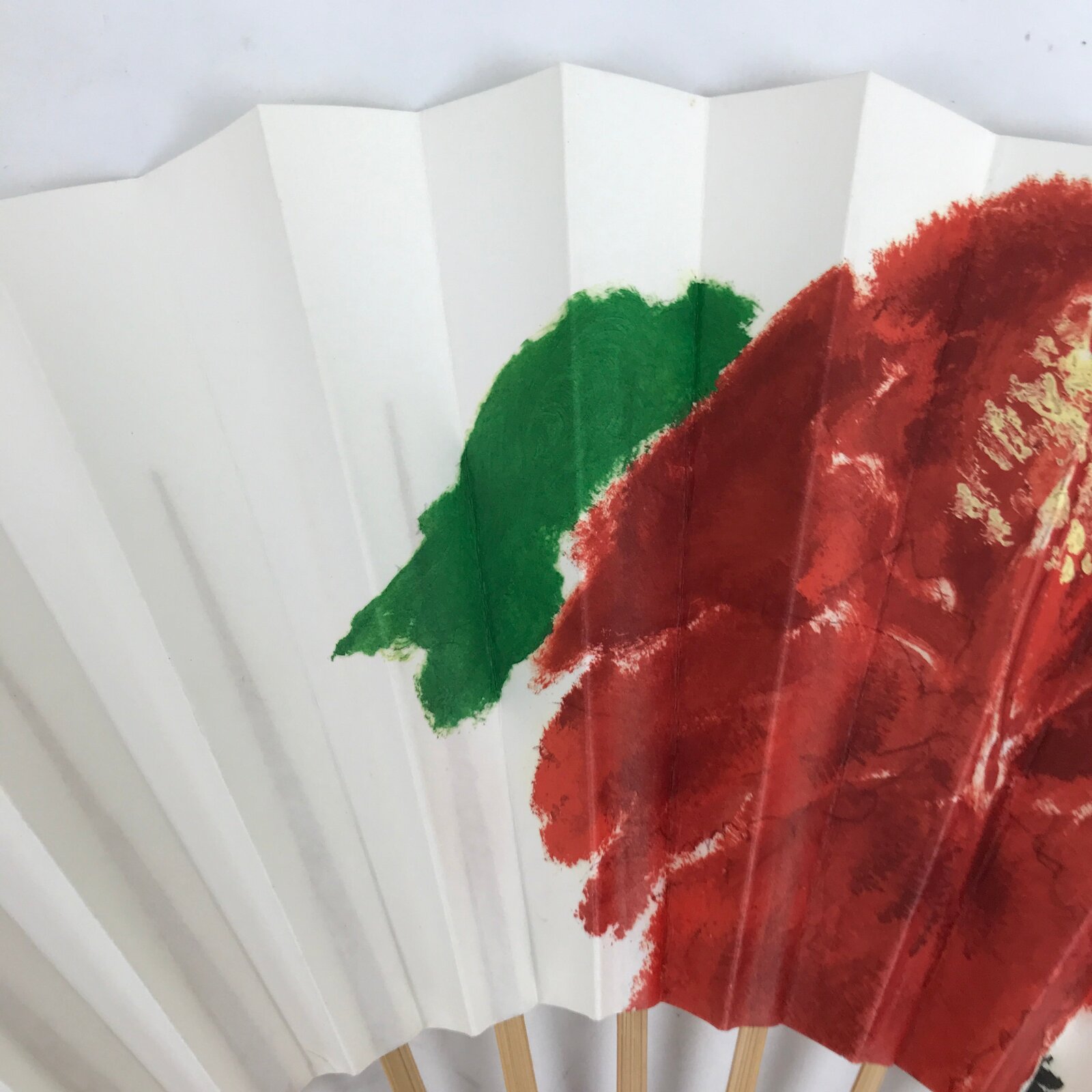 Japanese Paper Folding Fan Sensu Vtg Bamboo Frame Red Flower W/ Stand Box 4D870