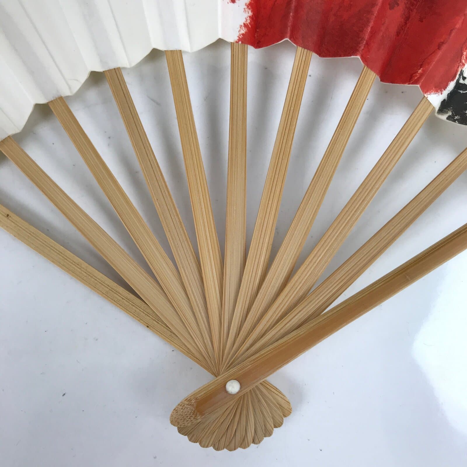 Japanese Paper Folding Fan Sensu Vtg Bamboo Frame Red Flower W/ Stand Box 4D870