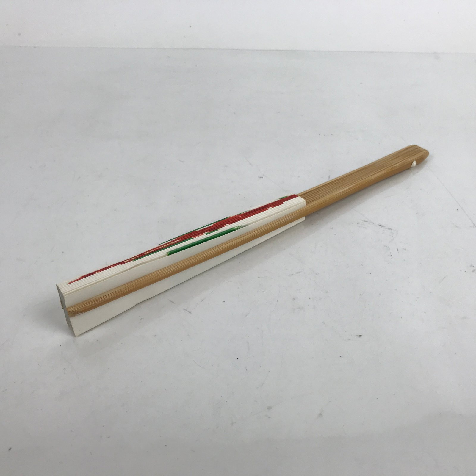 Japanese Paper Folding Fan Sensu Vtg Bamboo Frame Red Flower W/ Stand Box 4D870