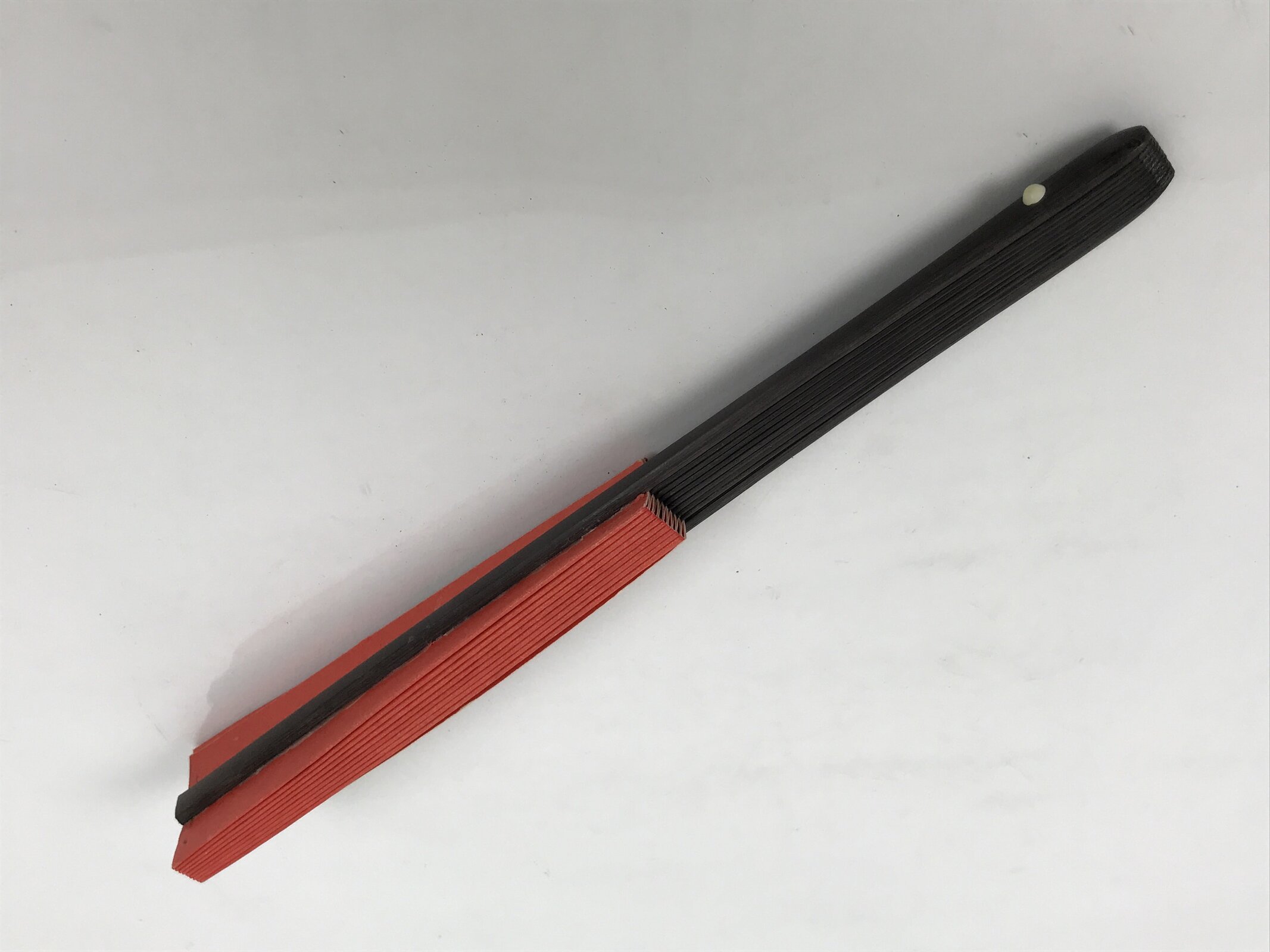 Japanese Paper Folding Fan Sensu Vtg Bamboo Frame Red Kimono Woman Flute 5D26