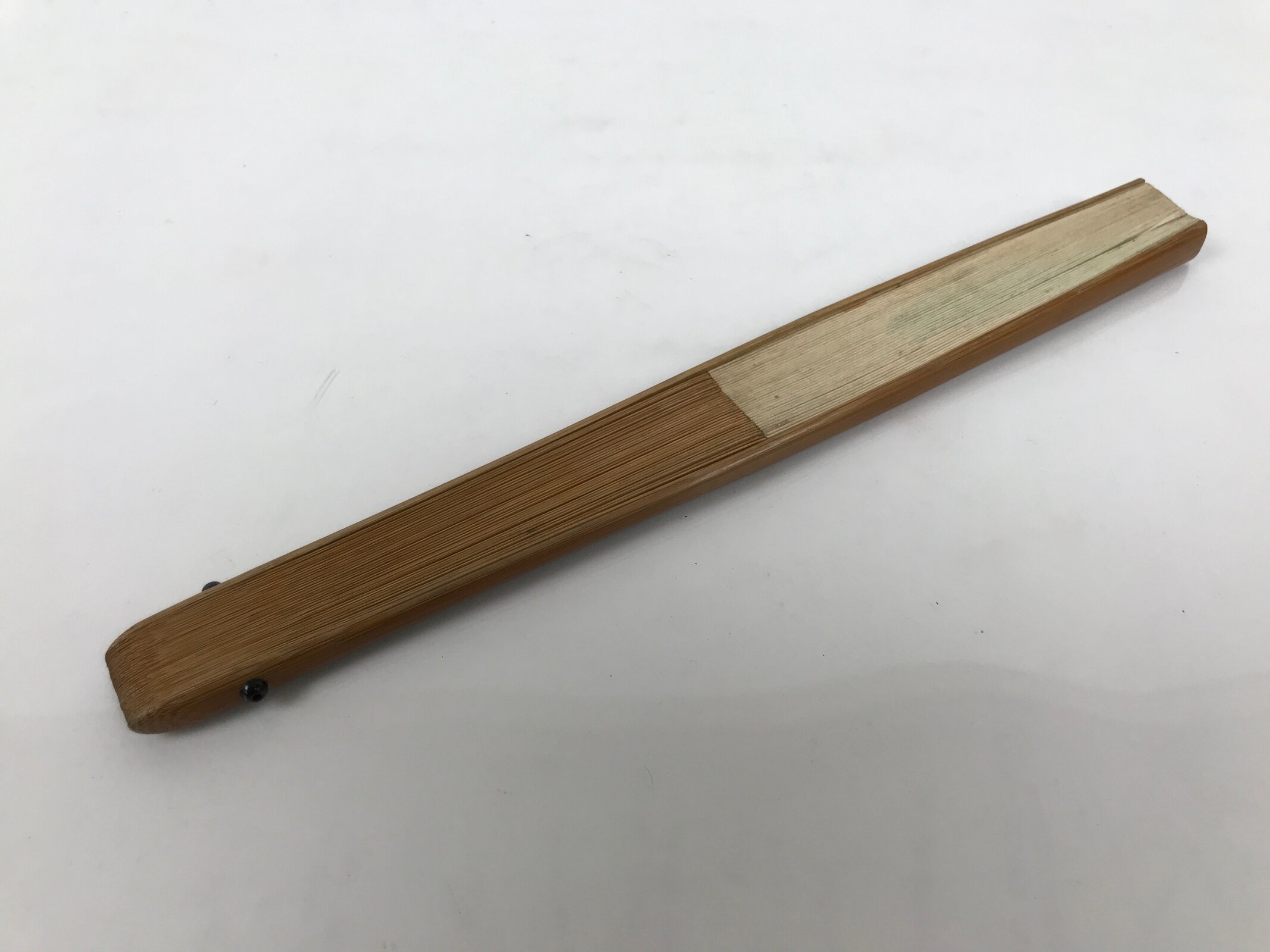 Japanese Paper Folding Fan Sensu Vtg Bamboo Frame Riverside Boats Green 4D975