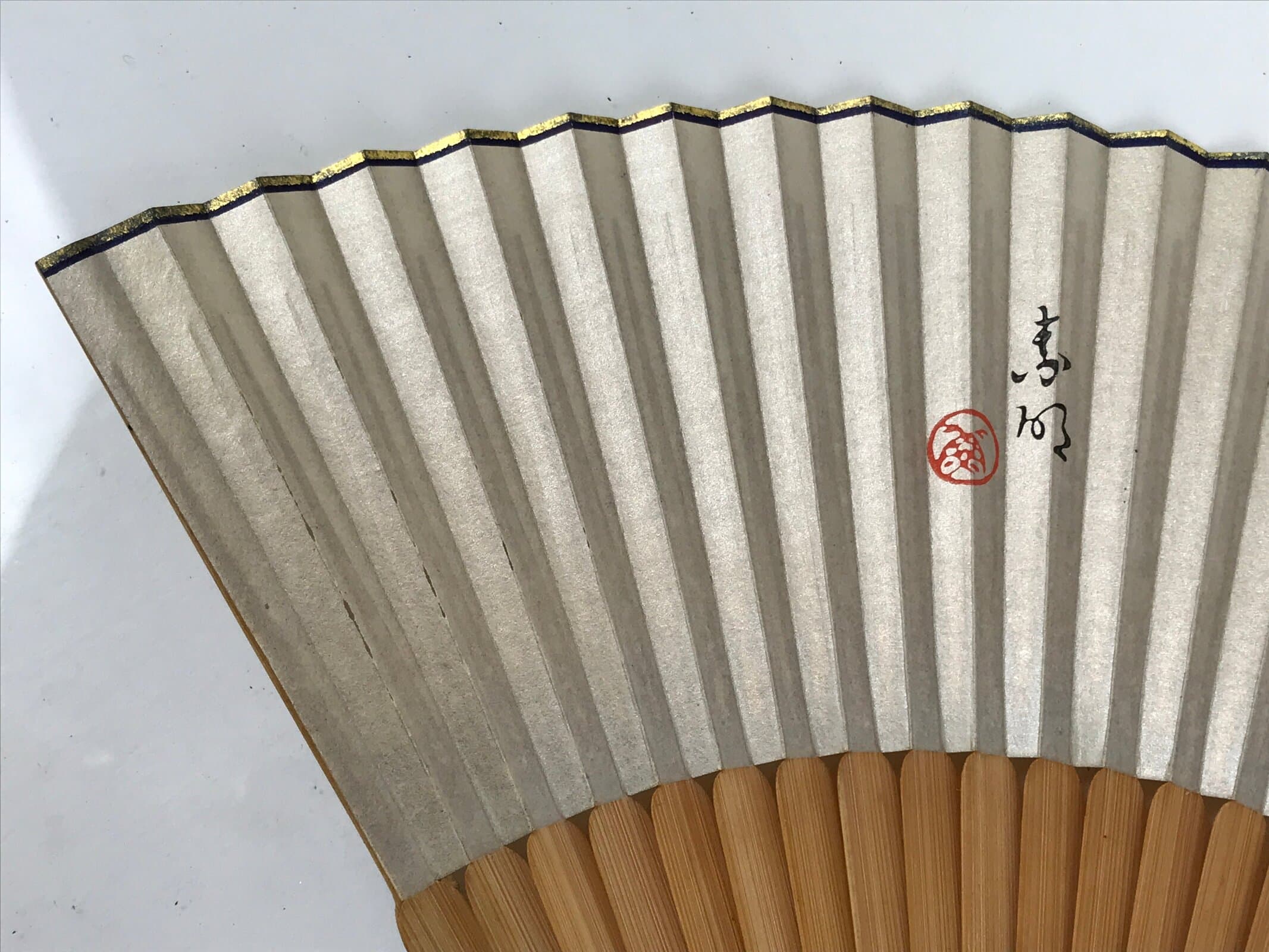 Japanese Paper Folding Fan Sensu Vtg Bamboo Frame Silver Turnips Pepper 4D912