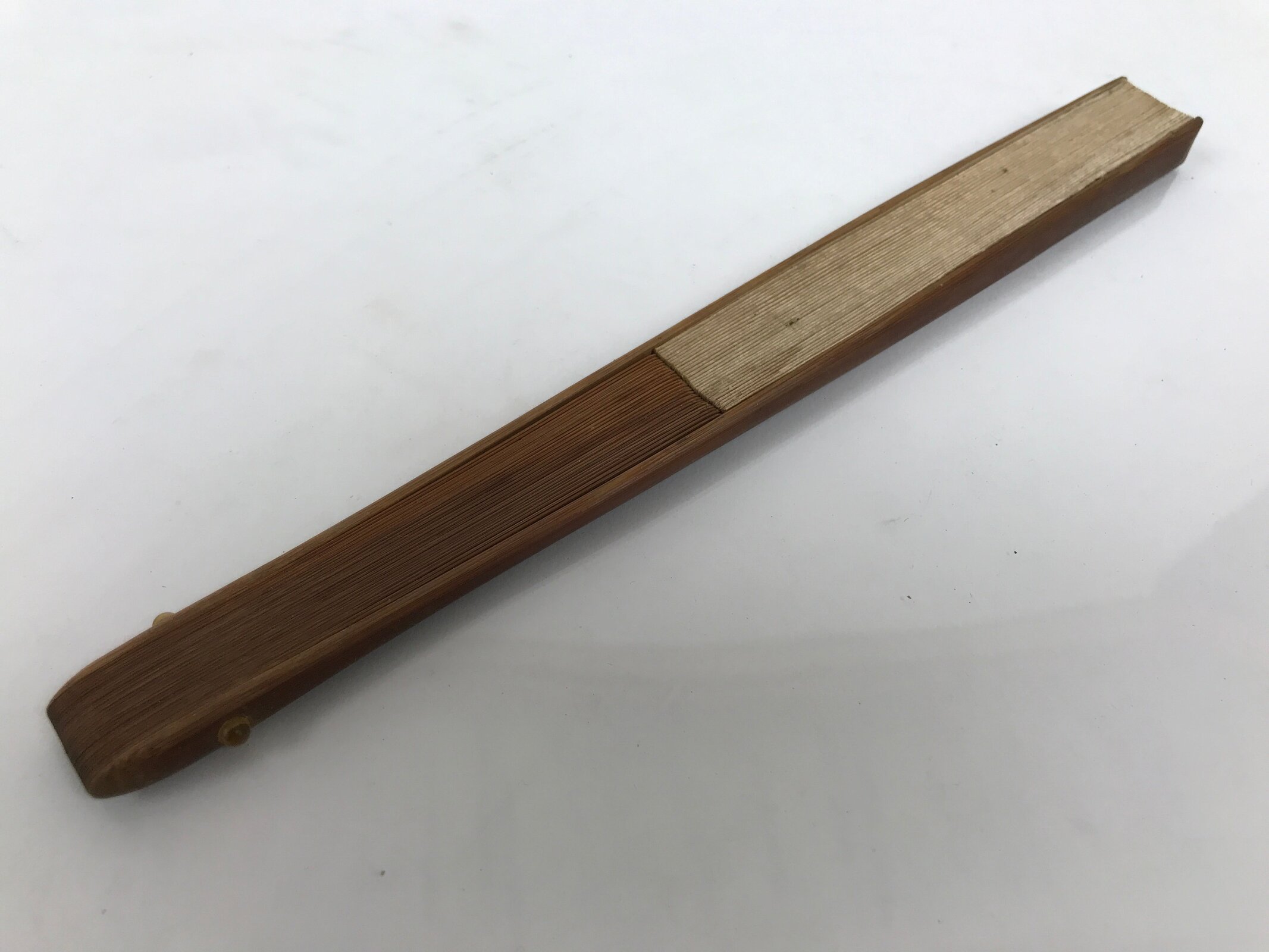 Japanese Paper Folding Fan Sensu Vtg Bamboo Frame Simple Blank Beige 4D883