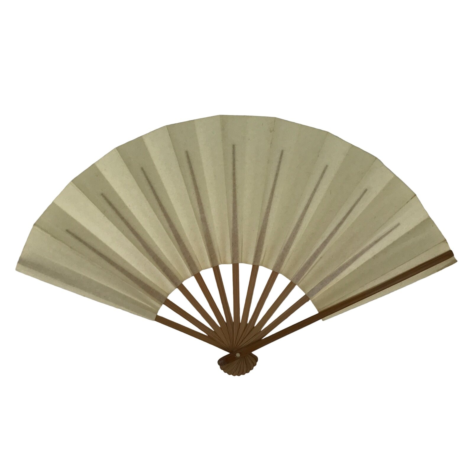 Japanese Paper Folding Fan Sensu Vtg Bamboo Frame Simple Blank Beige 4D884