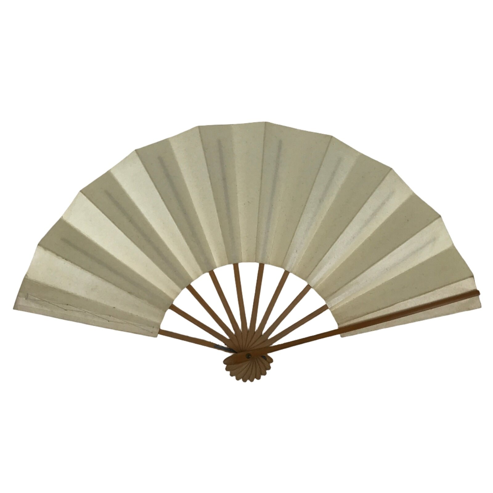 Japanese Paper Folding Fan Sensu Vtg Bamboo Frame Simple Blank Beige 4D890