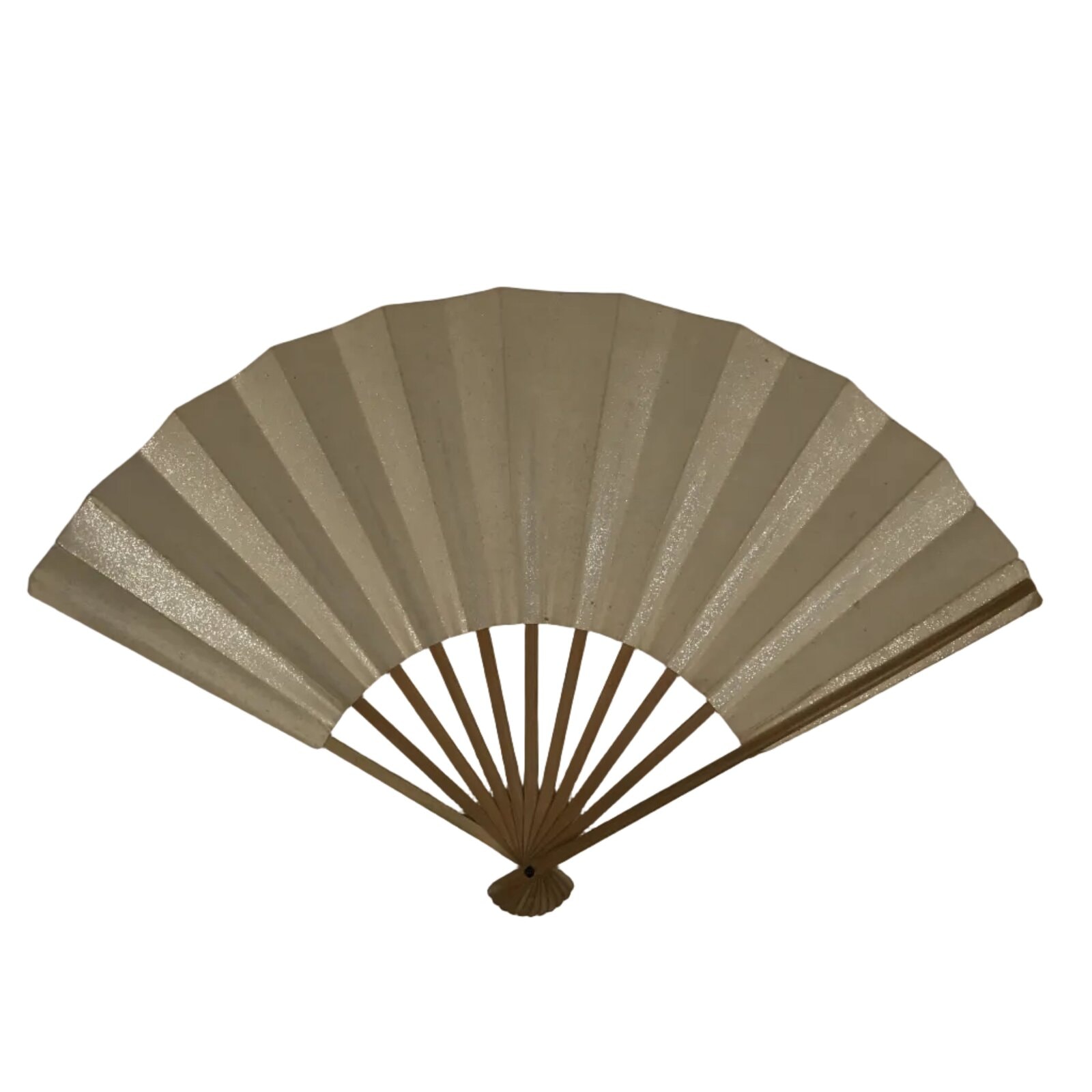 Japanese Paper Folding Fan Sensu Vtg Bamboo Frame Simple Blank Beige Silver 5D11