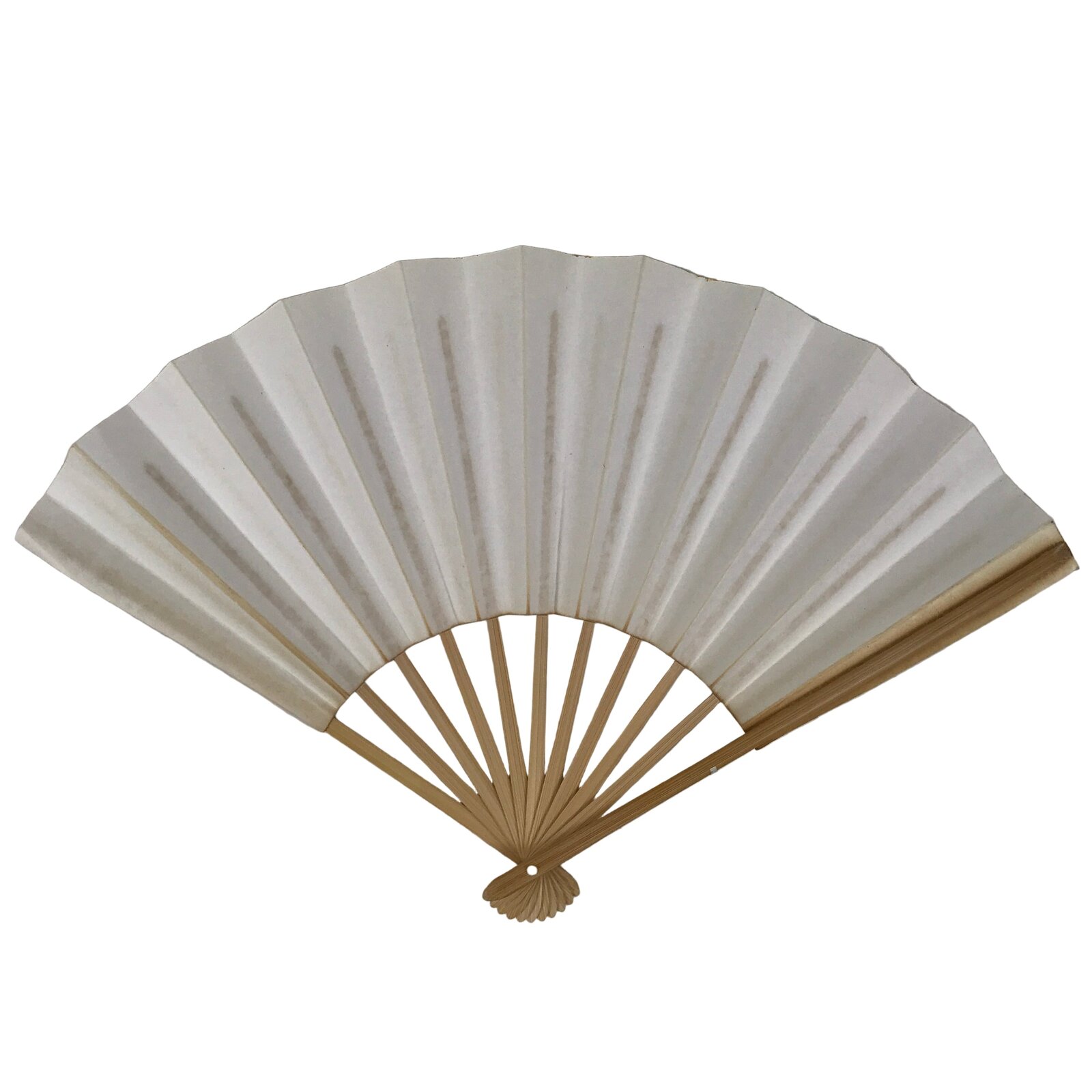 Japanese Paper Folding Fan Sensu Vtg Bamboo Frame Simple Blank White 4D948