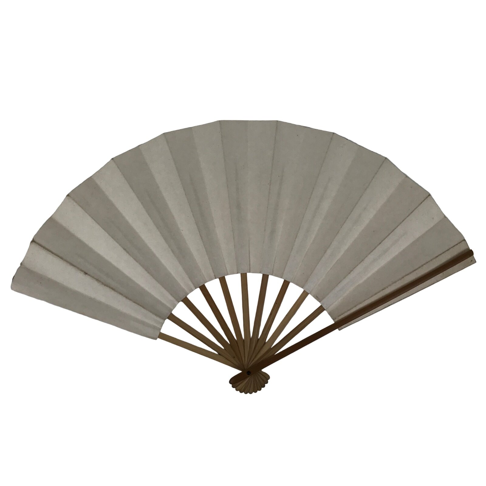 Japanese Paper Folding Fan Sensu Vtg Bamboo Frame Simple Blank White 4D949
