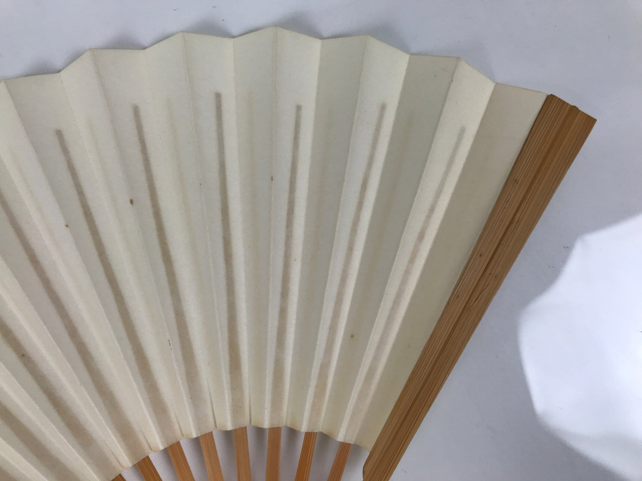 Japanese Paper Folding Fan Sensu Vtg Bamboo Frame Simple Blank White 4D950