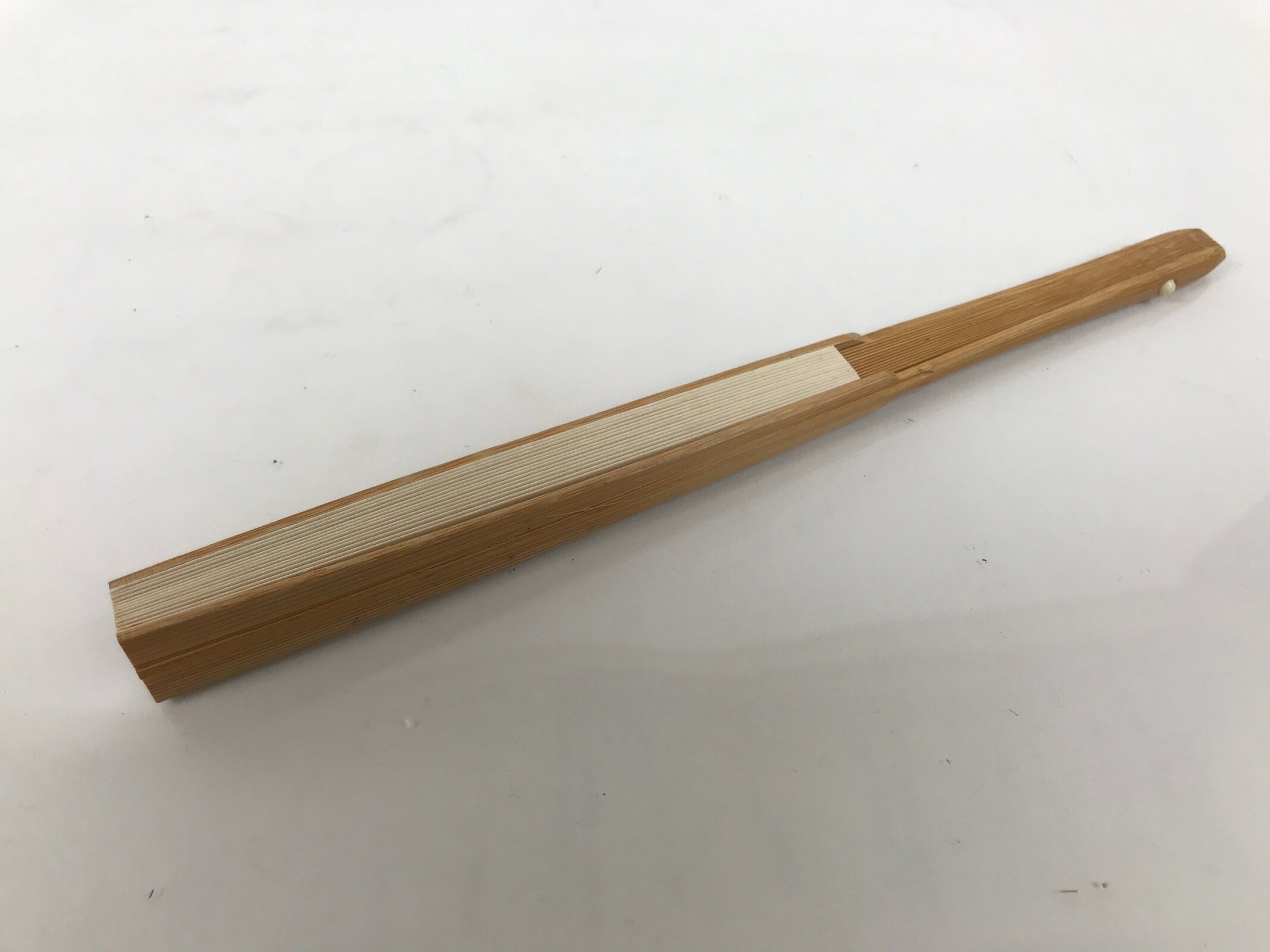 Japanese Paper Folding Fan Sensu Vtg Bamboo Frame Simple Blank White 4D950