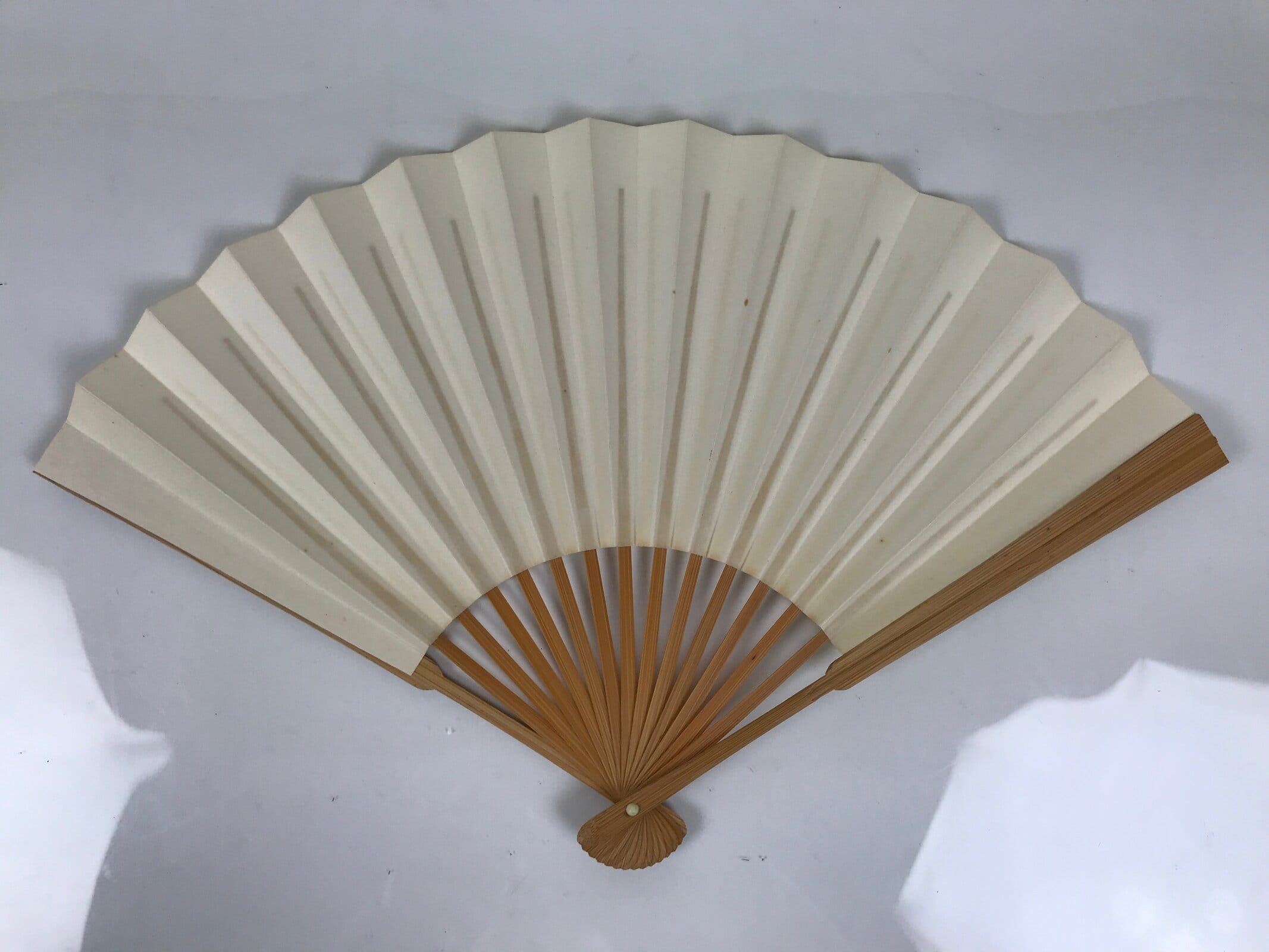 Japanese Paper Folding Fan Sensu Vtg Bamboo Frame Simple Blank White 4D950