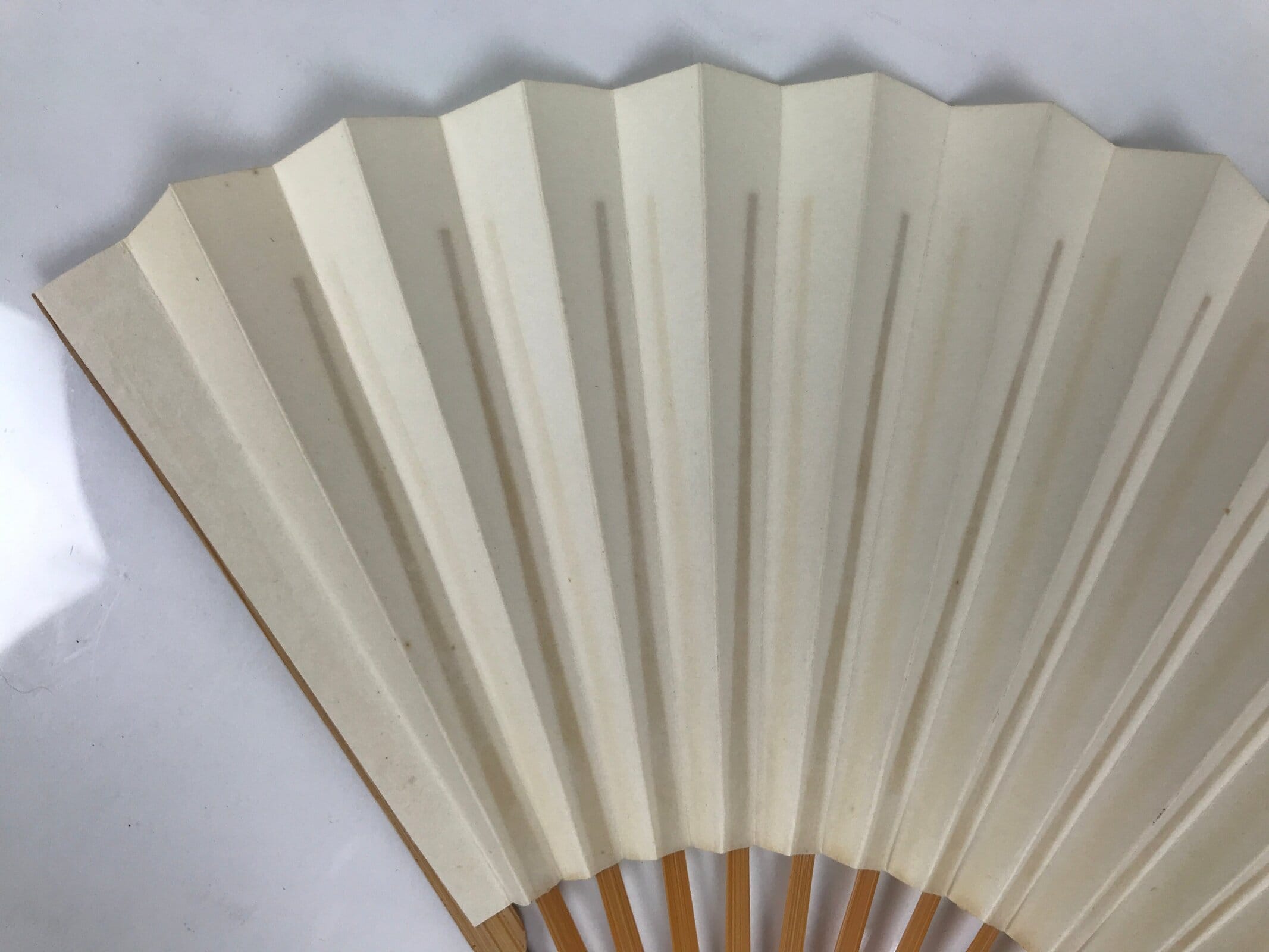 Japanese Paper Folding Fan Sensu Vtg Bamboo Frame Simple Blank White 4D950