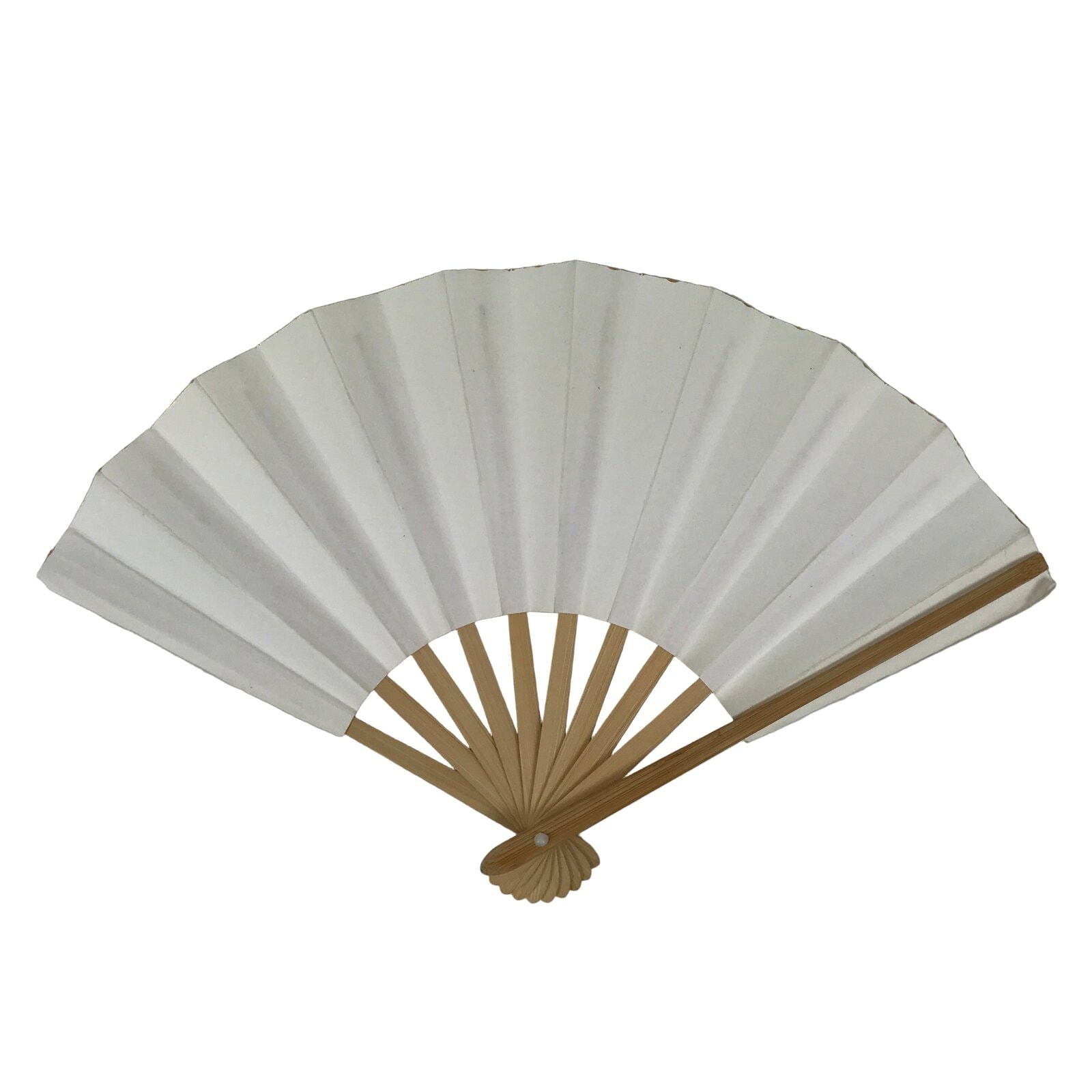Japanese Paper Folding Fan Sensu Vtg Bamboo Frame Simple Blank White 4D951