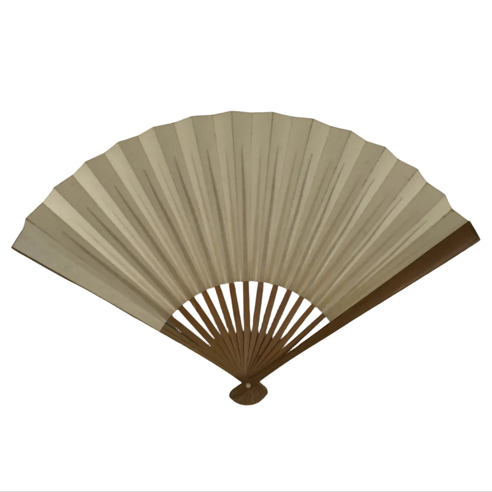 Japanese Paper Folding Fan Sensu Vtg Bamboo Frame Simple Plain Blank Beige 5D8