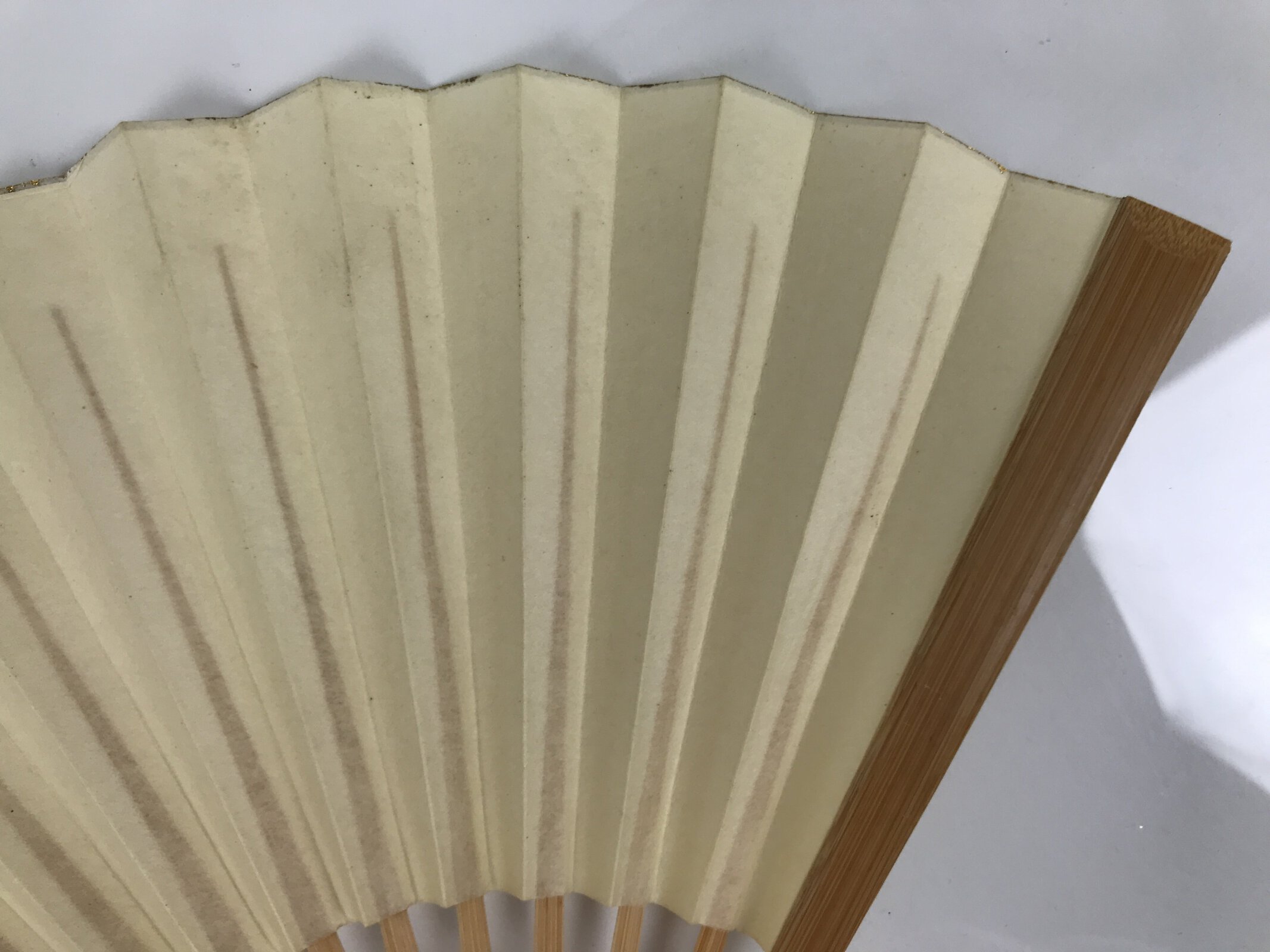 Japanese Paper Folding Fan Sensu Vtg Bamboo Frame Simple Plain Blank Beige 5D9