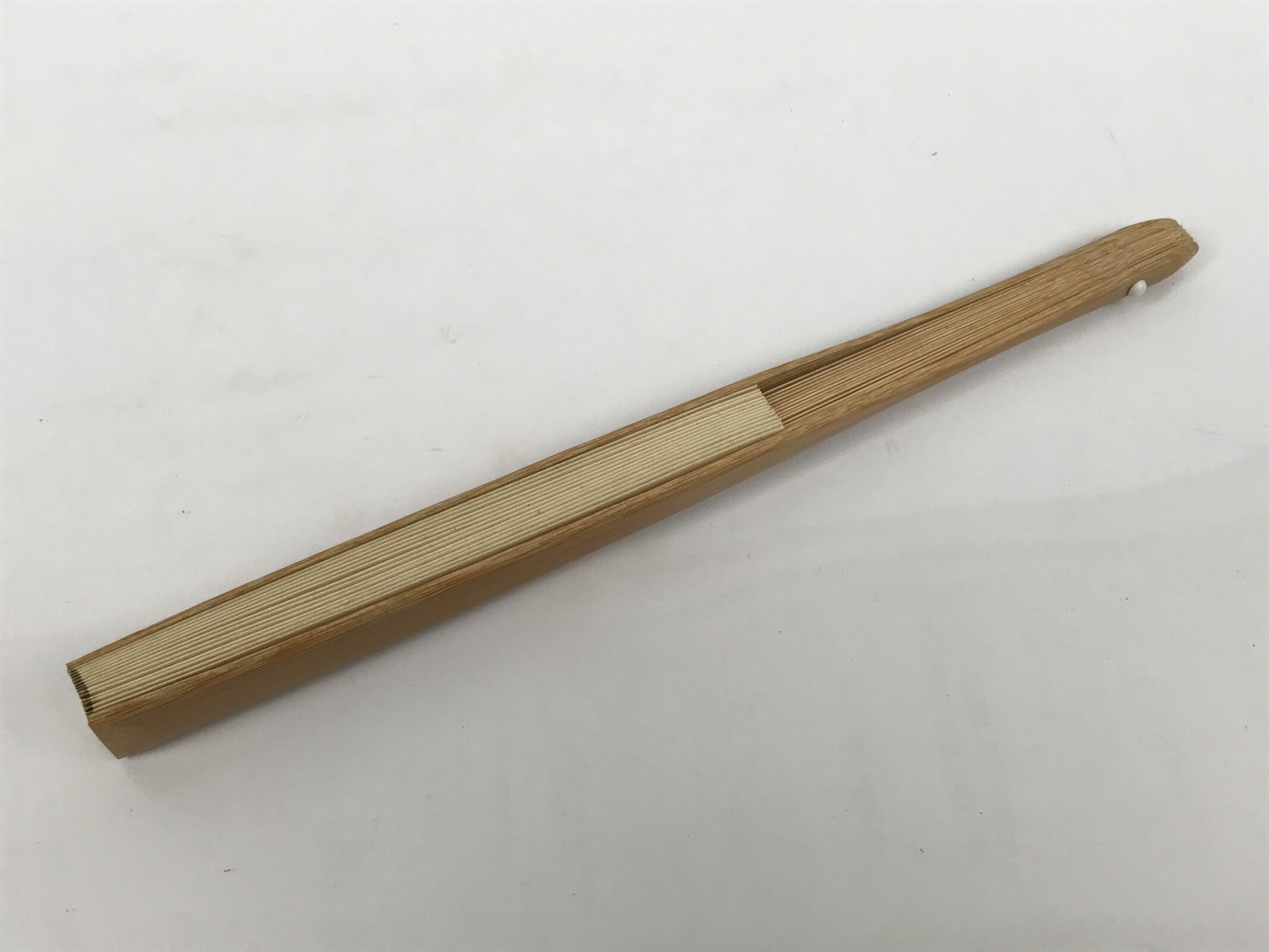 Japanese Paper Folding Fan Sensu Vtg Bamboo Frame Simple Plain Blank Beige 5D9