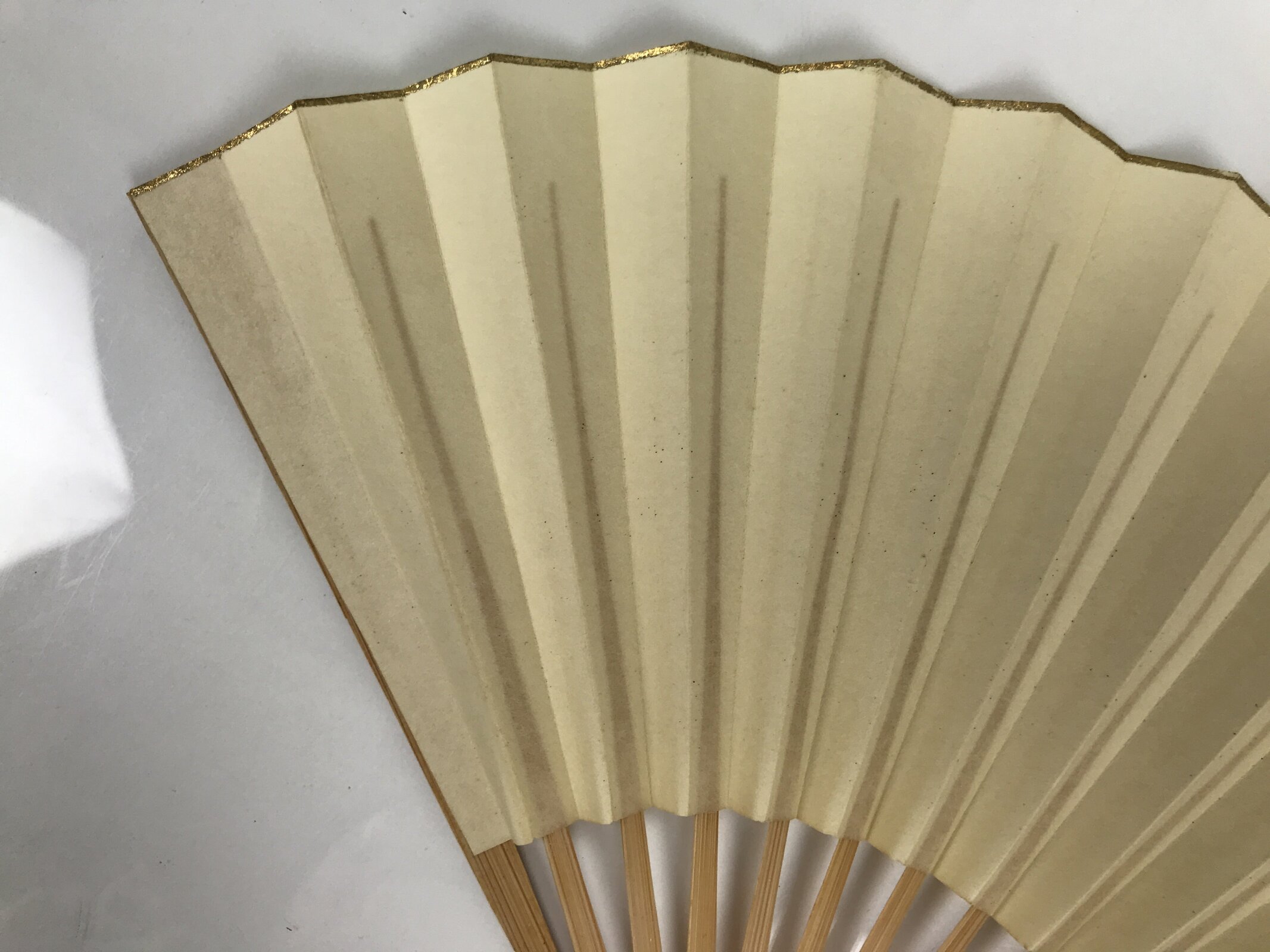 Japanese Paper Folding Fan Sensu Vtg Bamboo Frame Simple Plain Blank Beige 5D9