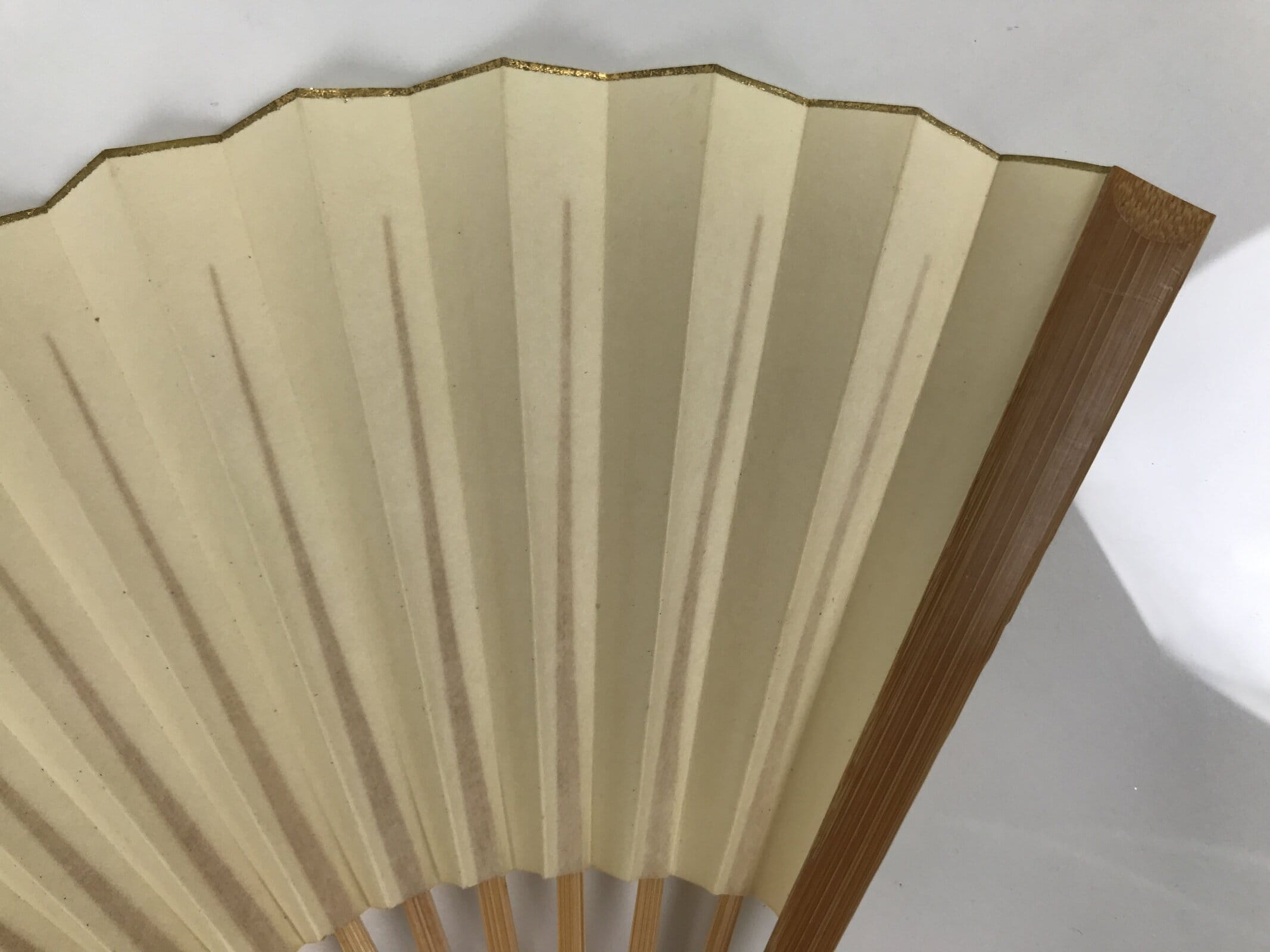 Japanese Paper Folding Fan Sensu Vtg Bamboo Frame Simple Plain Blank Beige 5D9