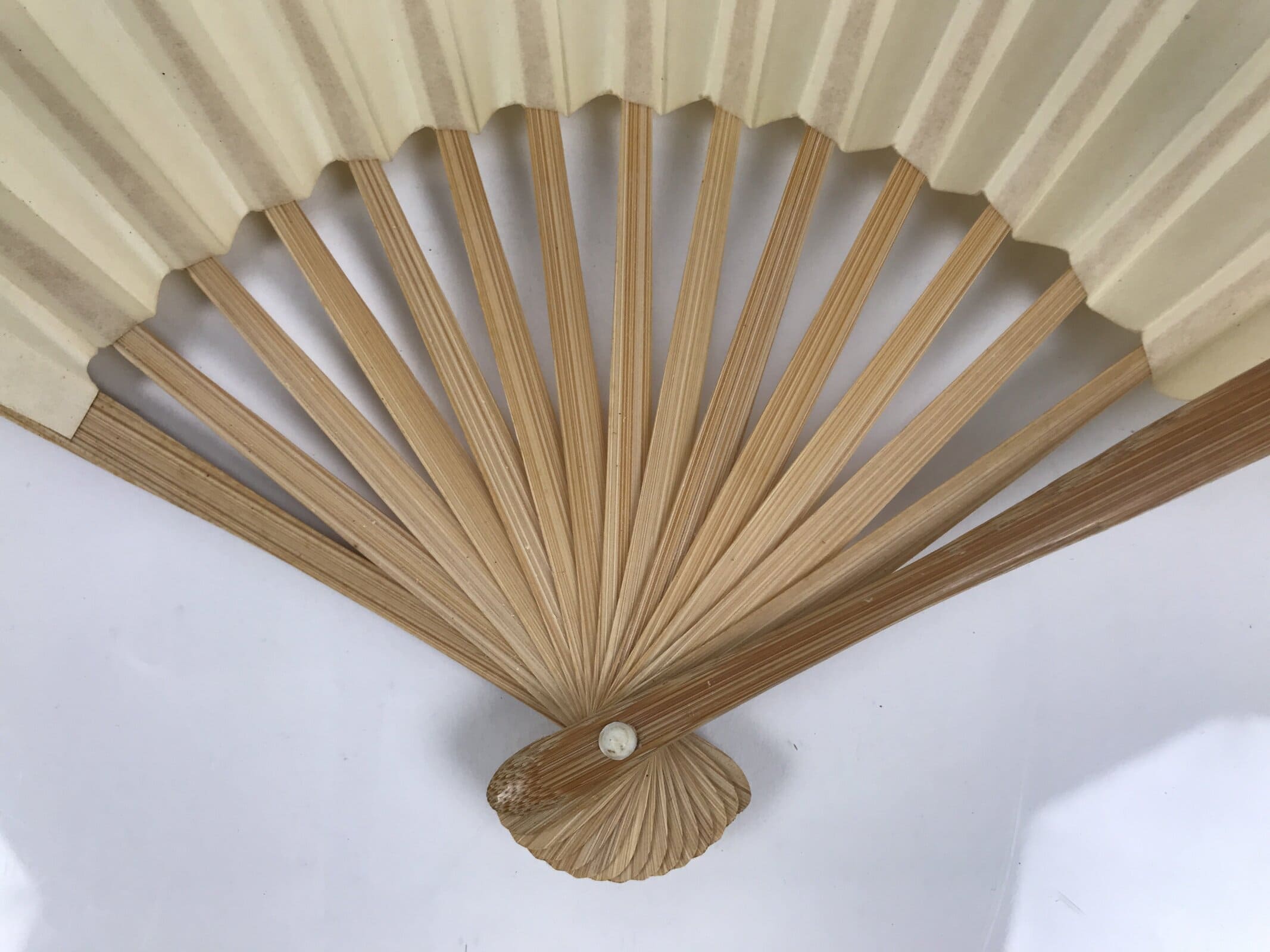 Japanese Paper Folding Fan Sensu Vtg Bamboo Frame Simple Plain Blank Beige 5D9
